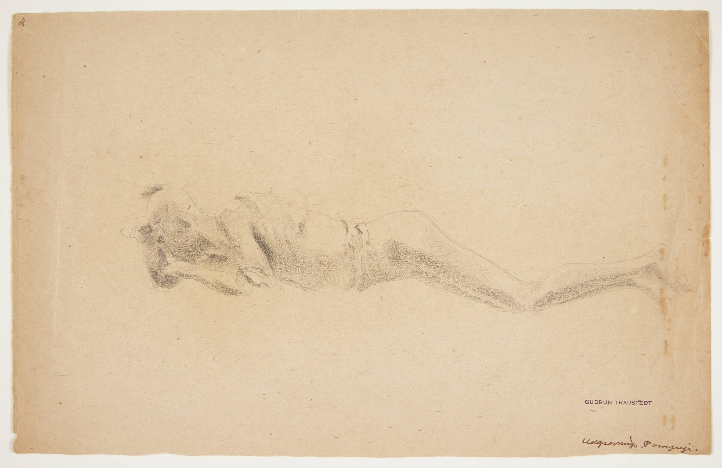 Studie af gipsafstøbning fra Pompeji. Liggende mand, Traustedt, Gudrun, 1920-1924