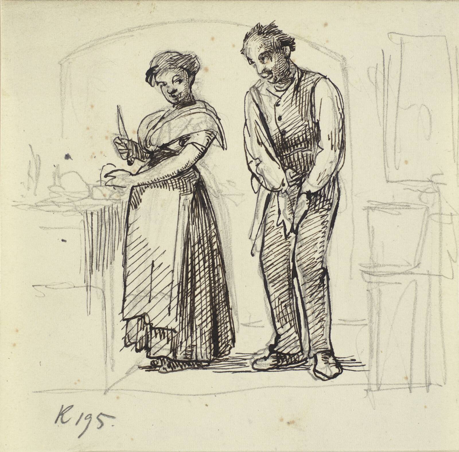 Kurmageri til kokkepigen, Wilhelm Marstrand, 1810-1873