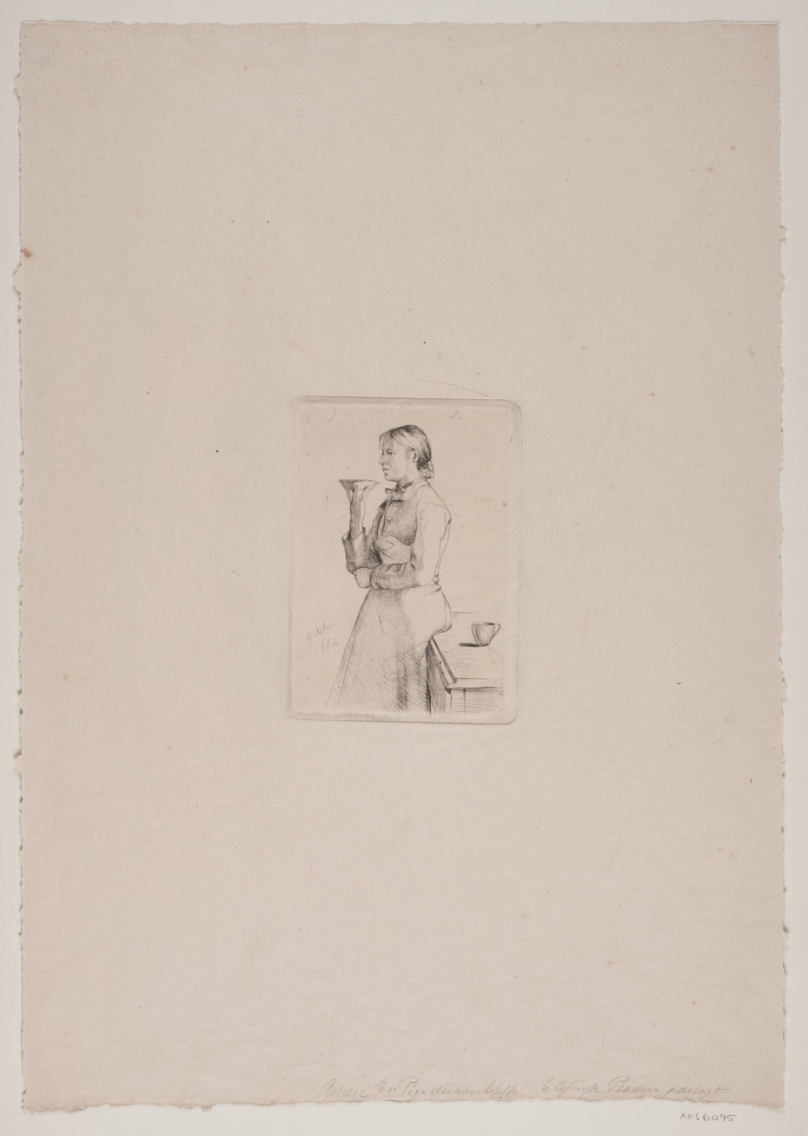 En pige drikker kaffe, Georg Achen, 1882