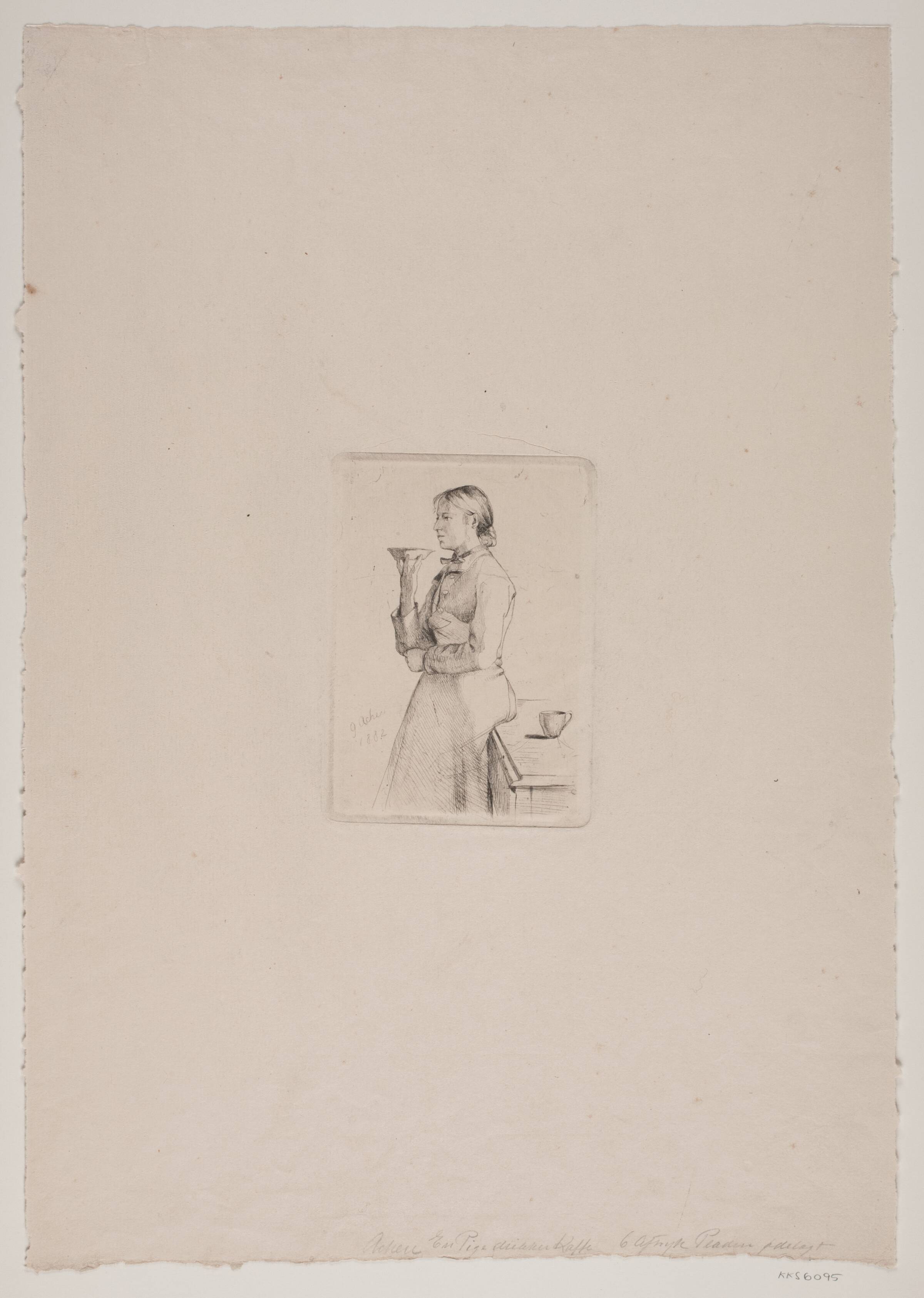 En pige drikker kaffe, Georg Achen, 1882