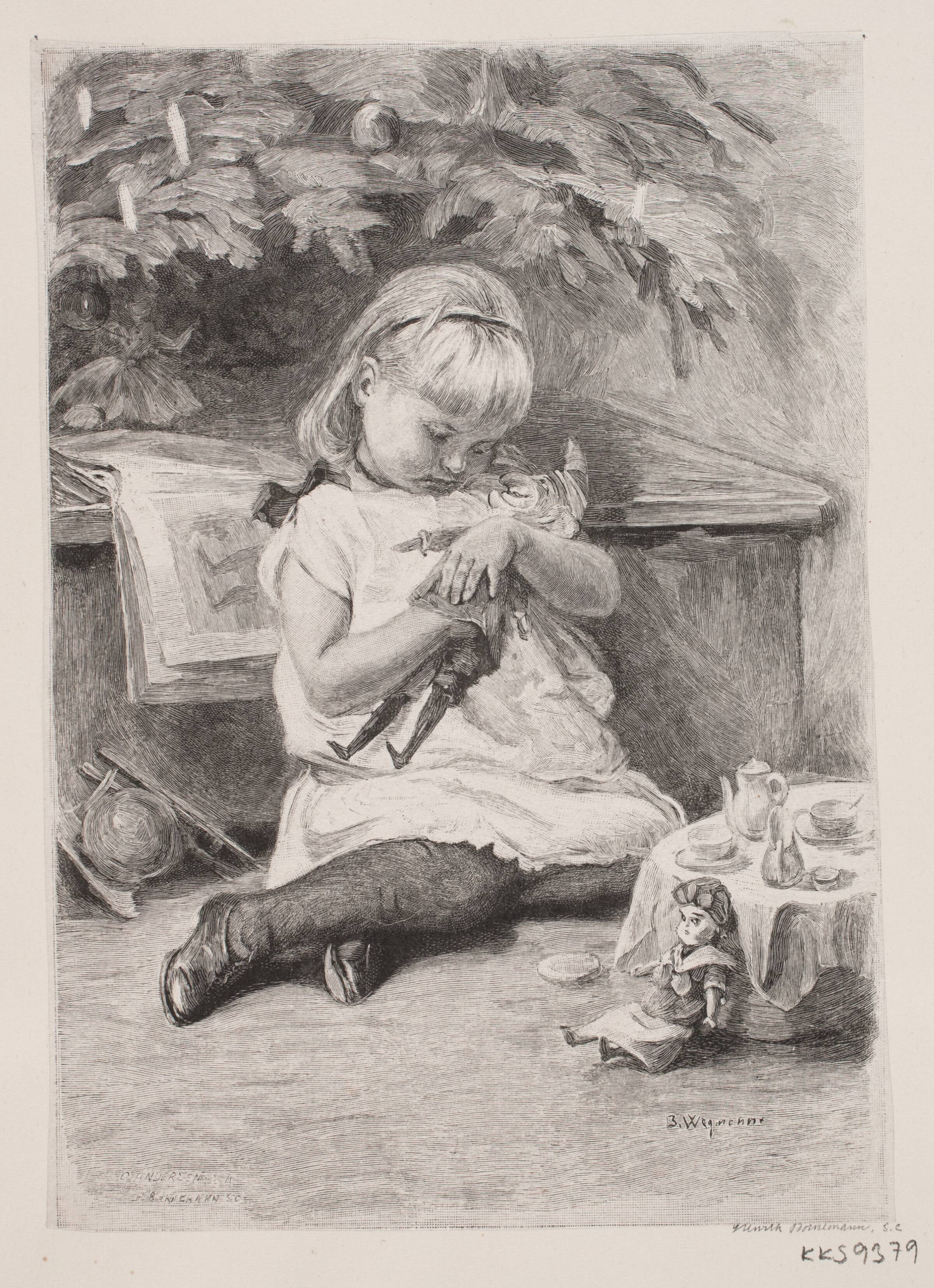 En lille pige, der leger under et juletræ, Henrik Bornemann, 1846-1926