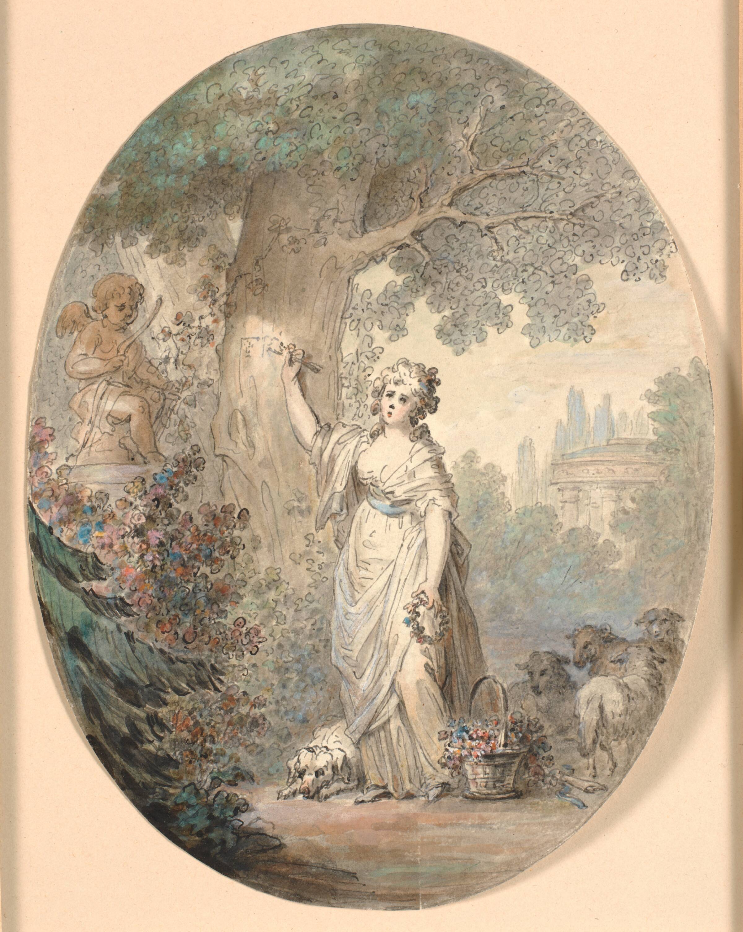 Hyrdinde, der skærer et tegn i et træ, Cornelius Høyer, 1784-1785