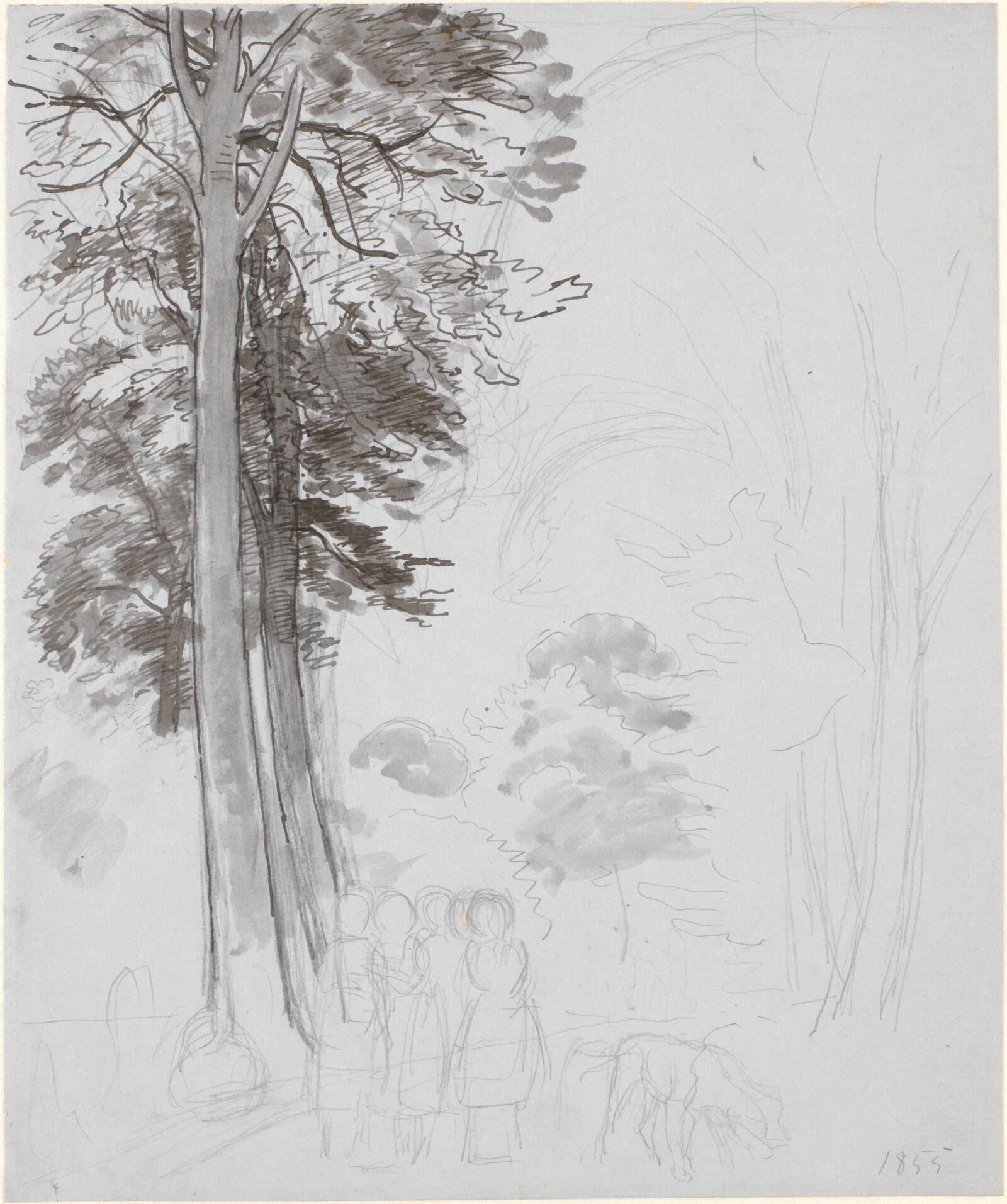 Studie til "Bøgeskov i Maj"., P.C. Skovgaard, 1855