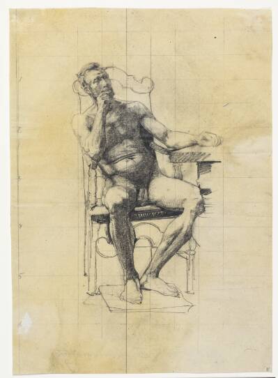 Mandlig modelfigur. Studie til Frederik III's figur på Universitetsbillede 1887-89