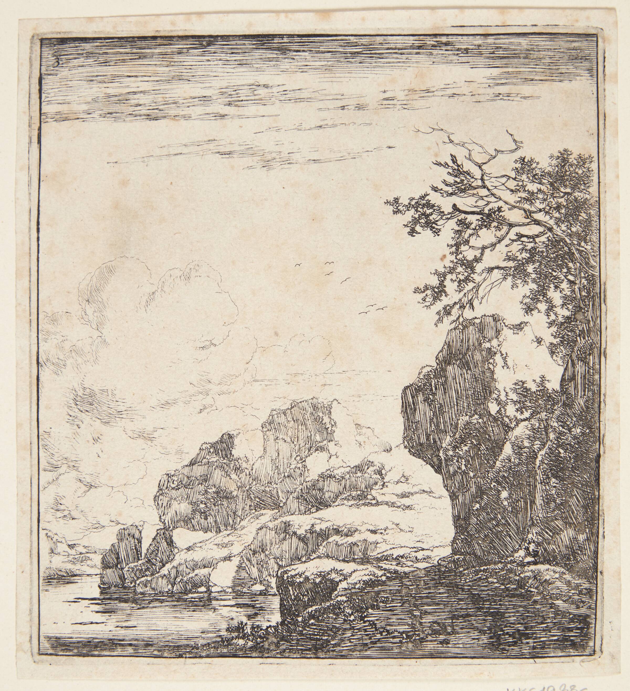Store træer ved en flodbred, Herman Naiwincx, 1623-1670