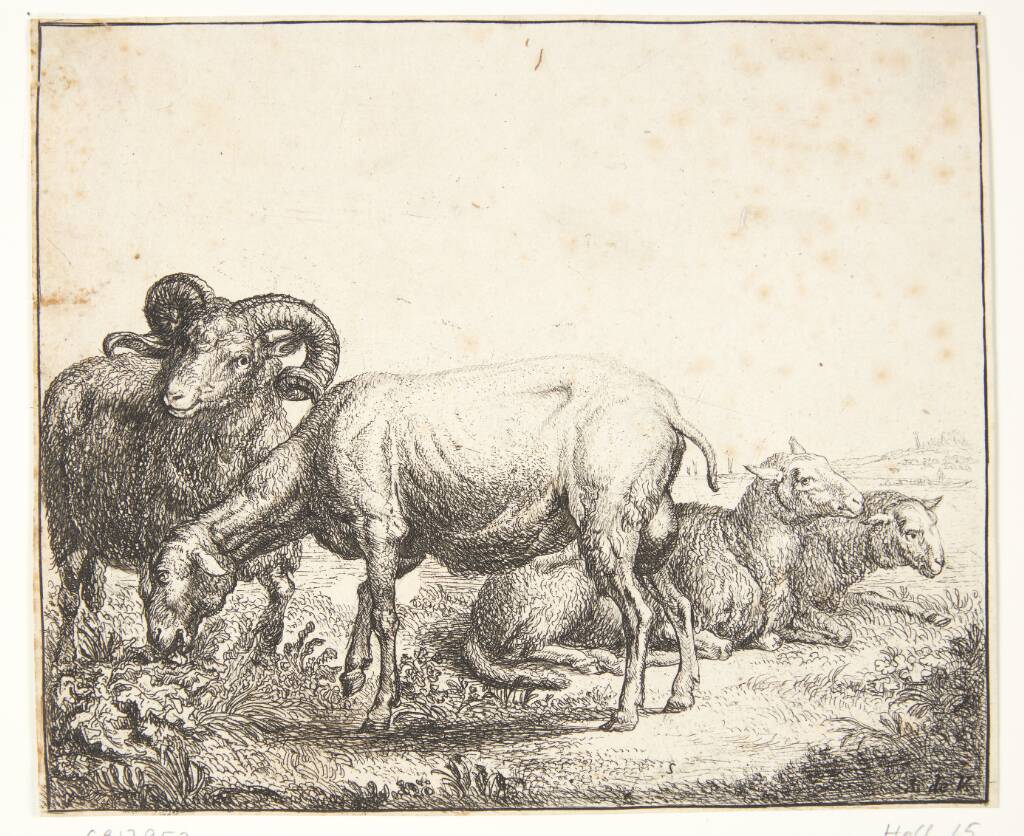 En vædder og nogle får, Simon de Vlieger, 1600-1653