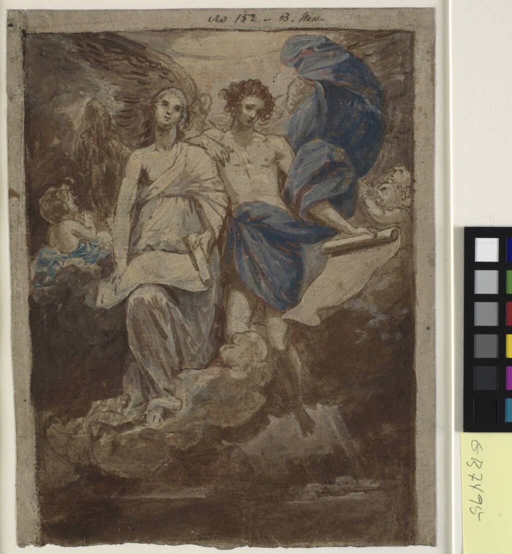 Studie til maleri forestillende englene, der viser sig for hyrderne, Benjamin West, 1772-1774