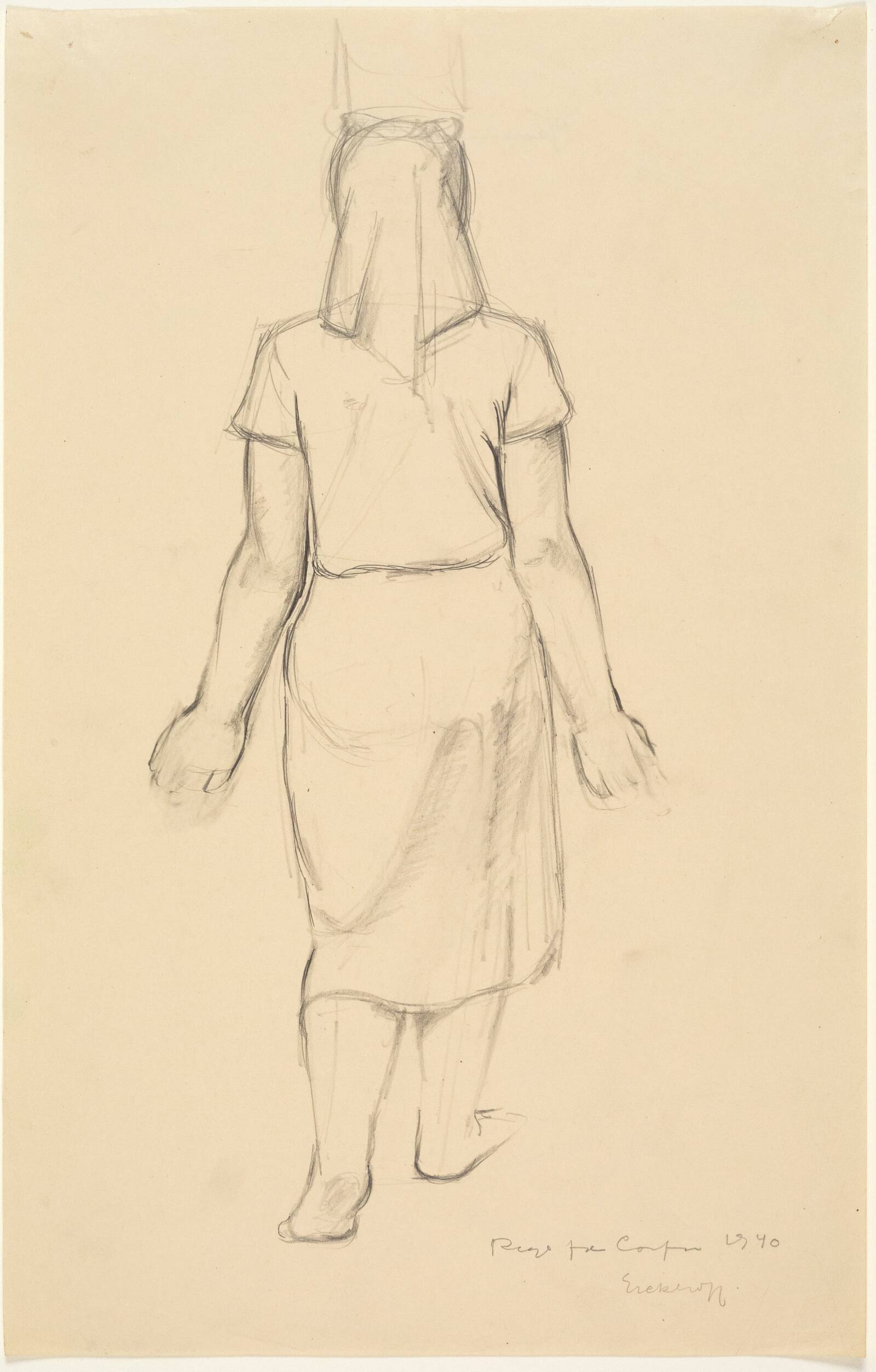 Gående kvinde set fra ryggen., Gottfred Eickhoff, 1940