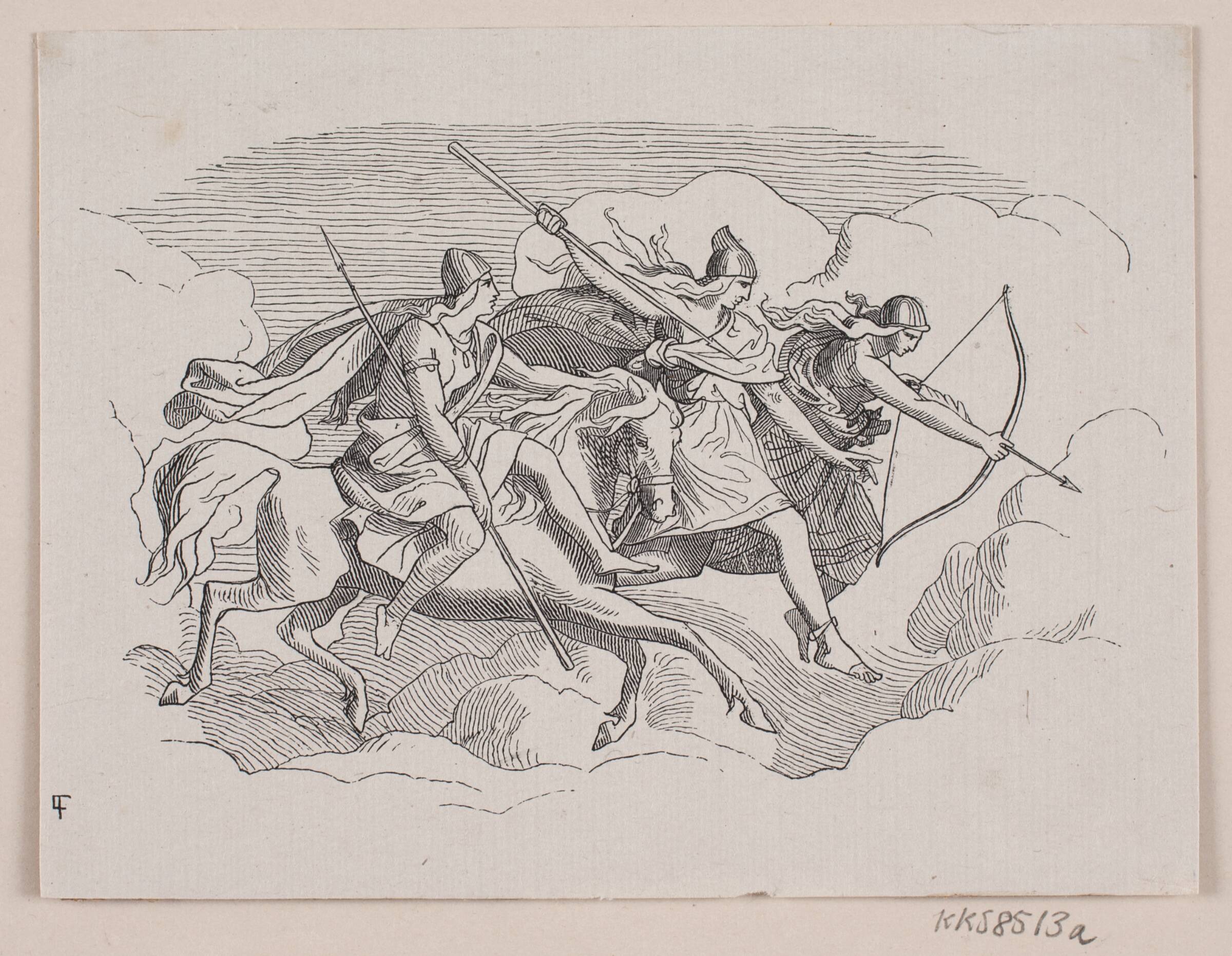 Tre valkyrier. Titelvignet til første del, andet afsnit, Södergren, 1852