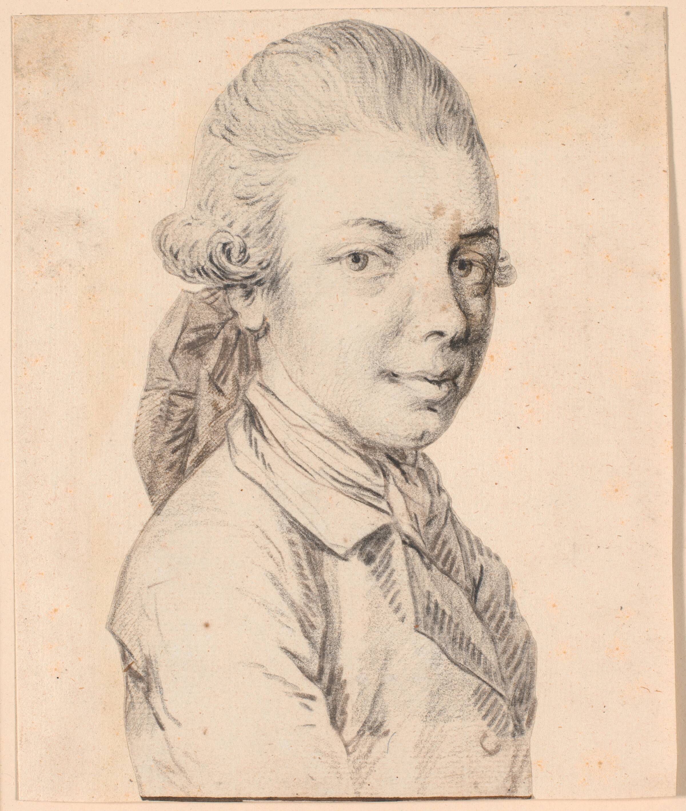 Selvportræt som ung. Brystbillede i trekvartprofil mod højre, Jens Juel, 1765-1768