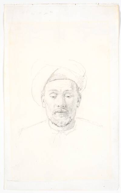 Skægget mandsportræt, set en face, med turban