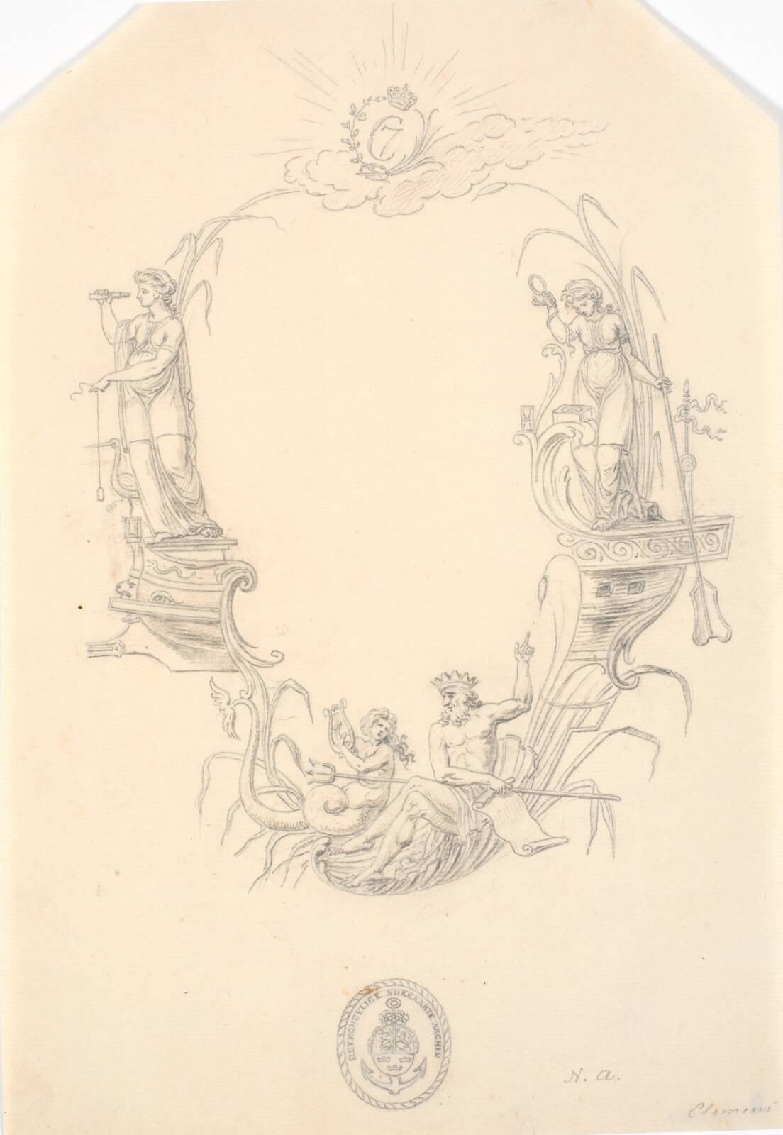 Titelvignet til et søkort: "Pass Kaart over Kattegatet", by J.F. Clemens, 1799
