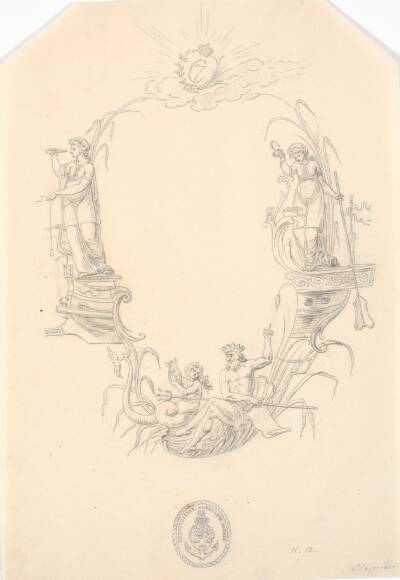Titelvignet til et søkort: "Pass Kaart over Kattegatet"