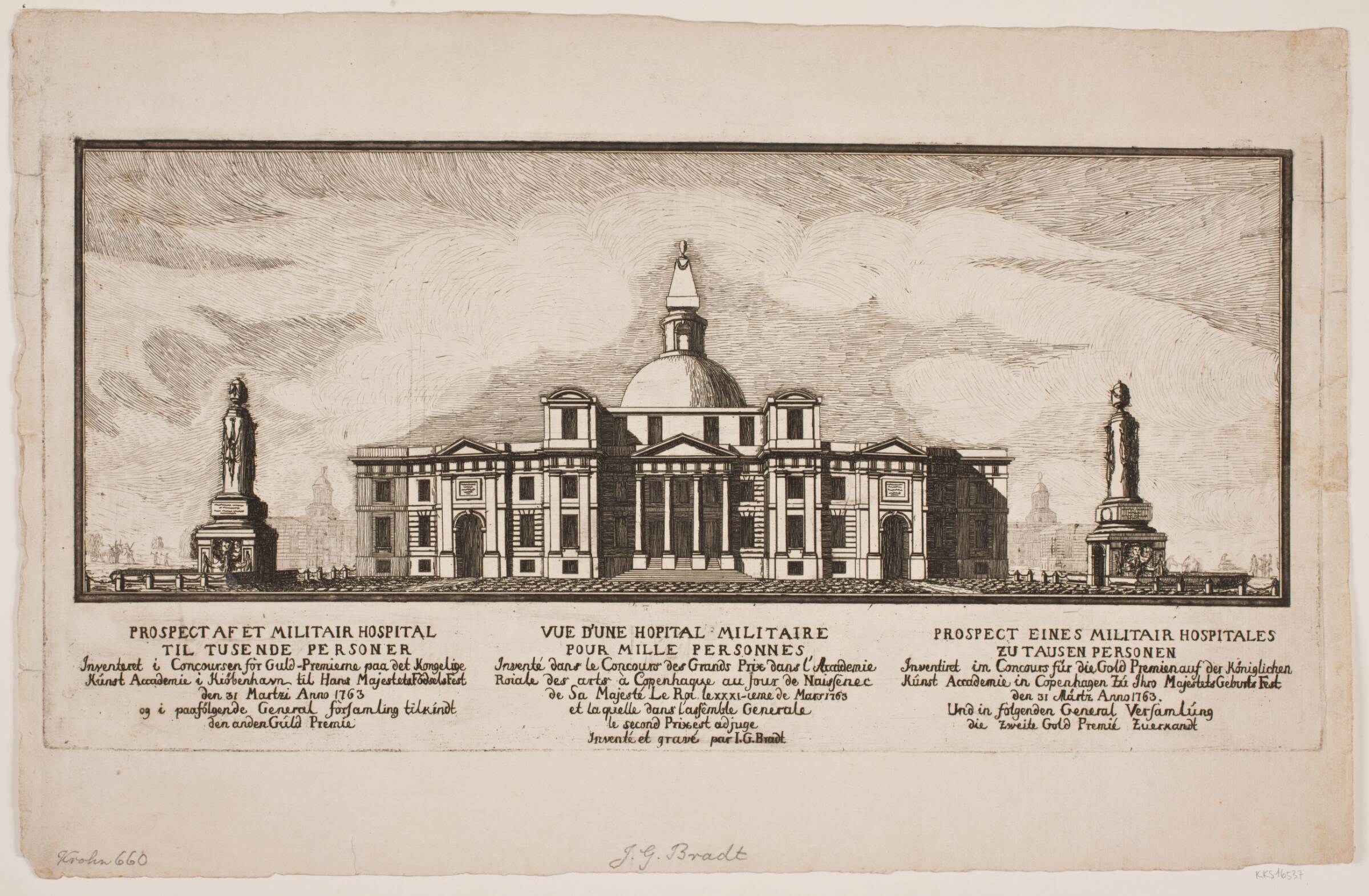 "Opstalt af et militærhospital til tusind personer", J.G. Bradt, 1764