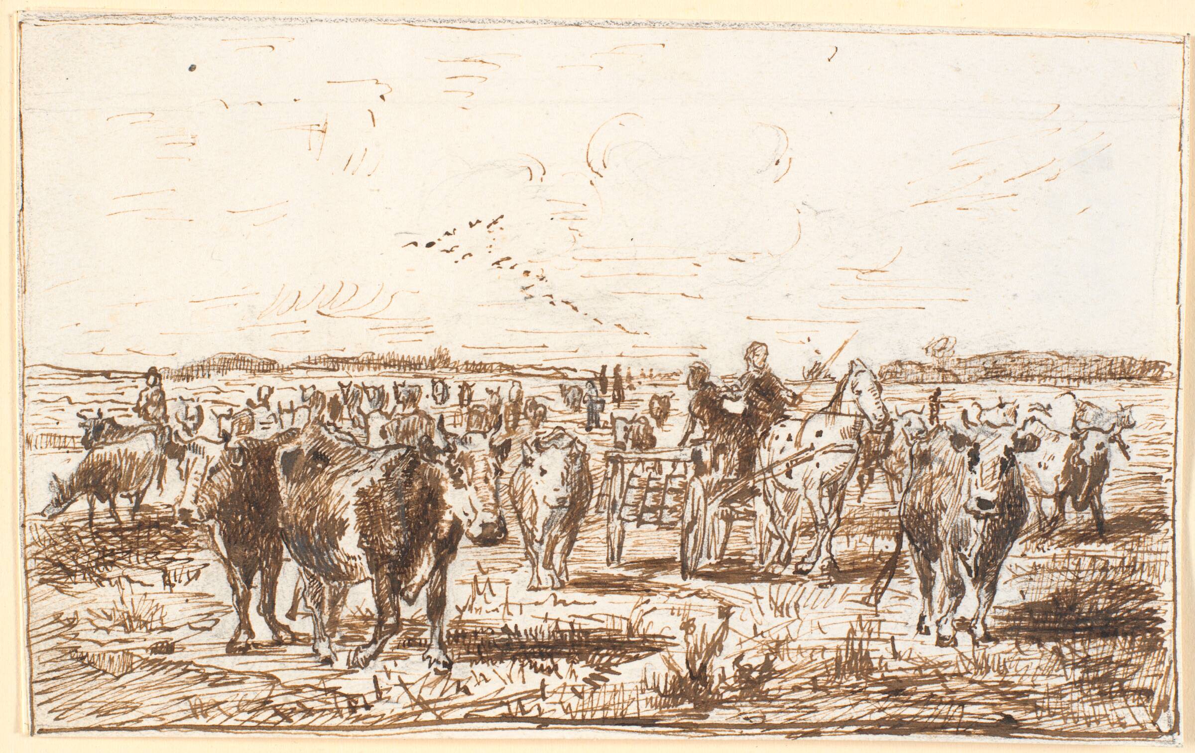 Kvæg og malkevogn på en mark, Theodor Philipsen, 1880