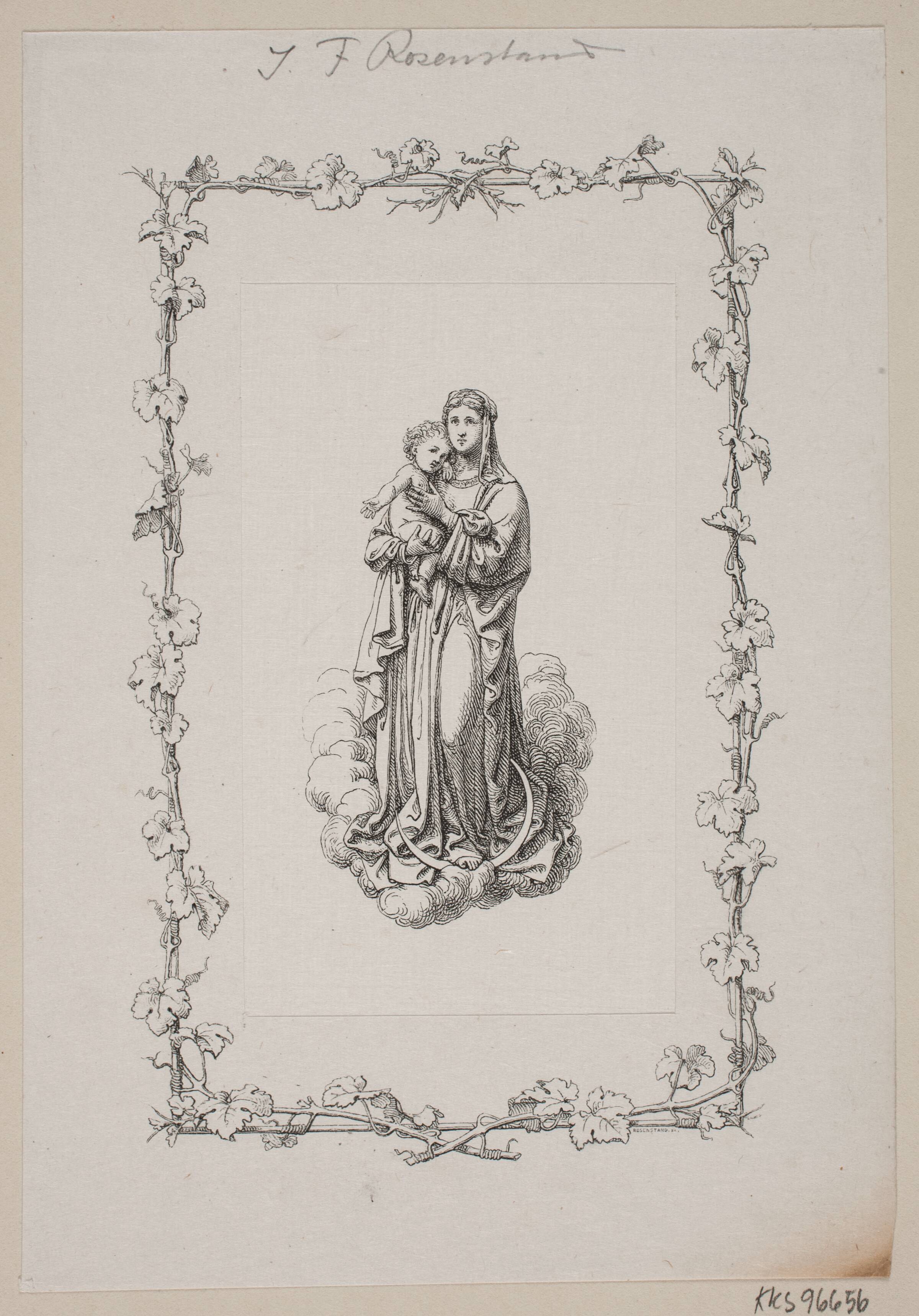 Maria med kristusbarnet stående på halvmånen, Johan Frederik Rosenstand, 1820-1887
