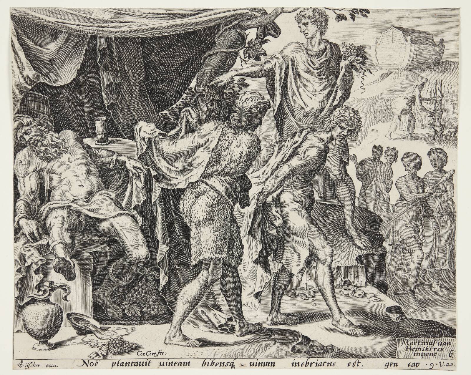 Bespottelsen af Noa, Cornelis Cort, 1559