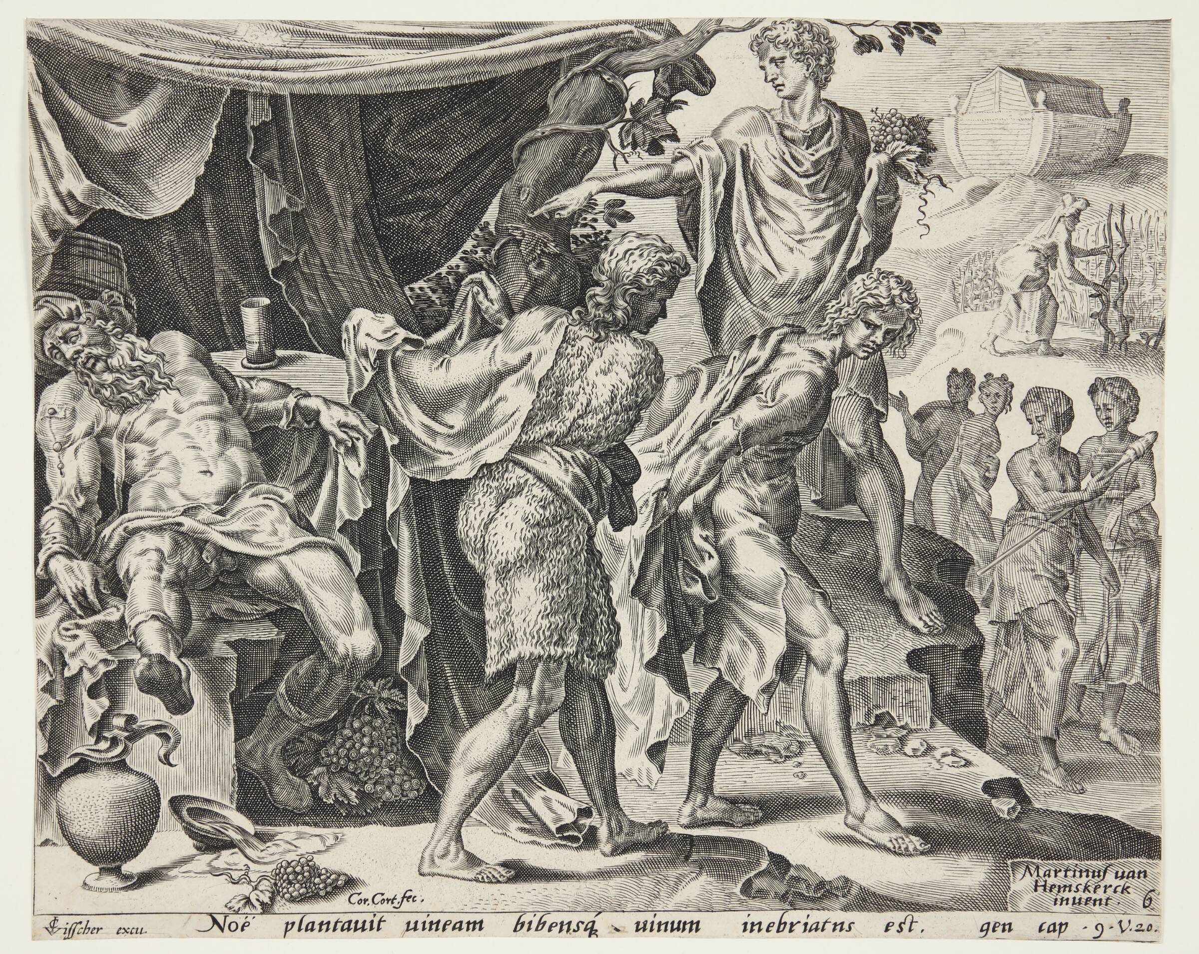 Bespottelsen af Noa, Cornelis Cort, 1559