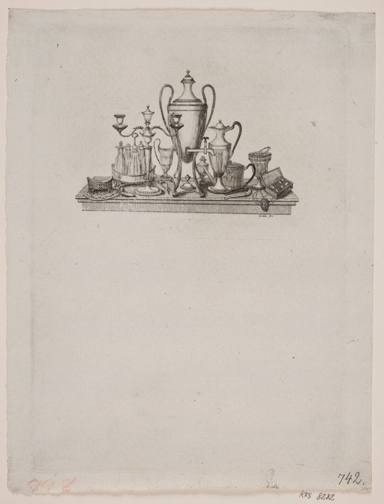 Opstilling af sølvgenstande, Gerhard Ludvig Lahde, 1765-1833