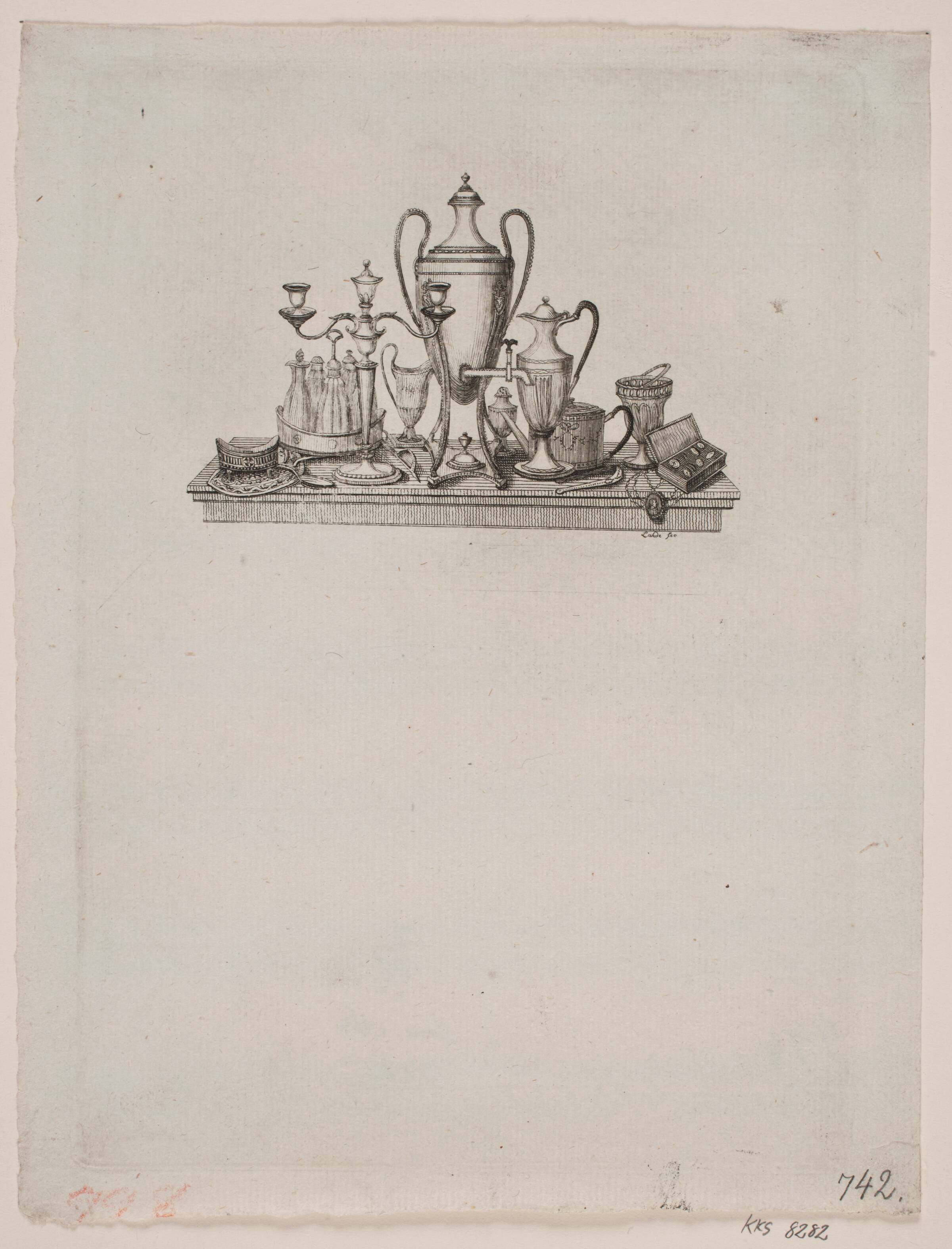 Opstilling af sølvgenstande, Gerhard Ludvig Lahde, 1765-1833