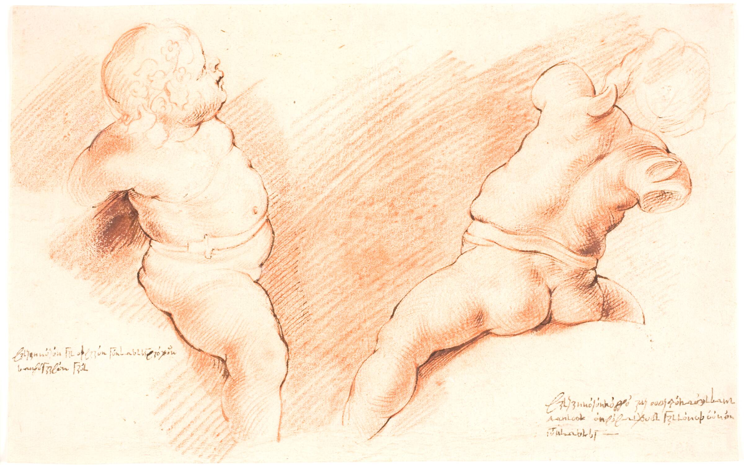 Kentaur betvunget af Amor. Antik skulpturgruppe. To studier af Amor, den ene set fra højre, den anden bagfra, Willem Panneels, 1628-1629