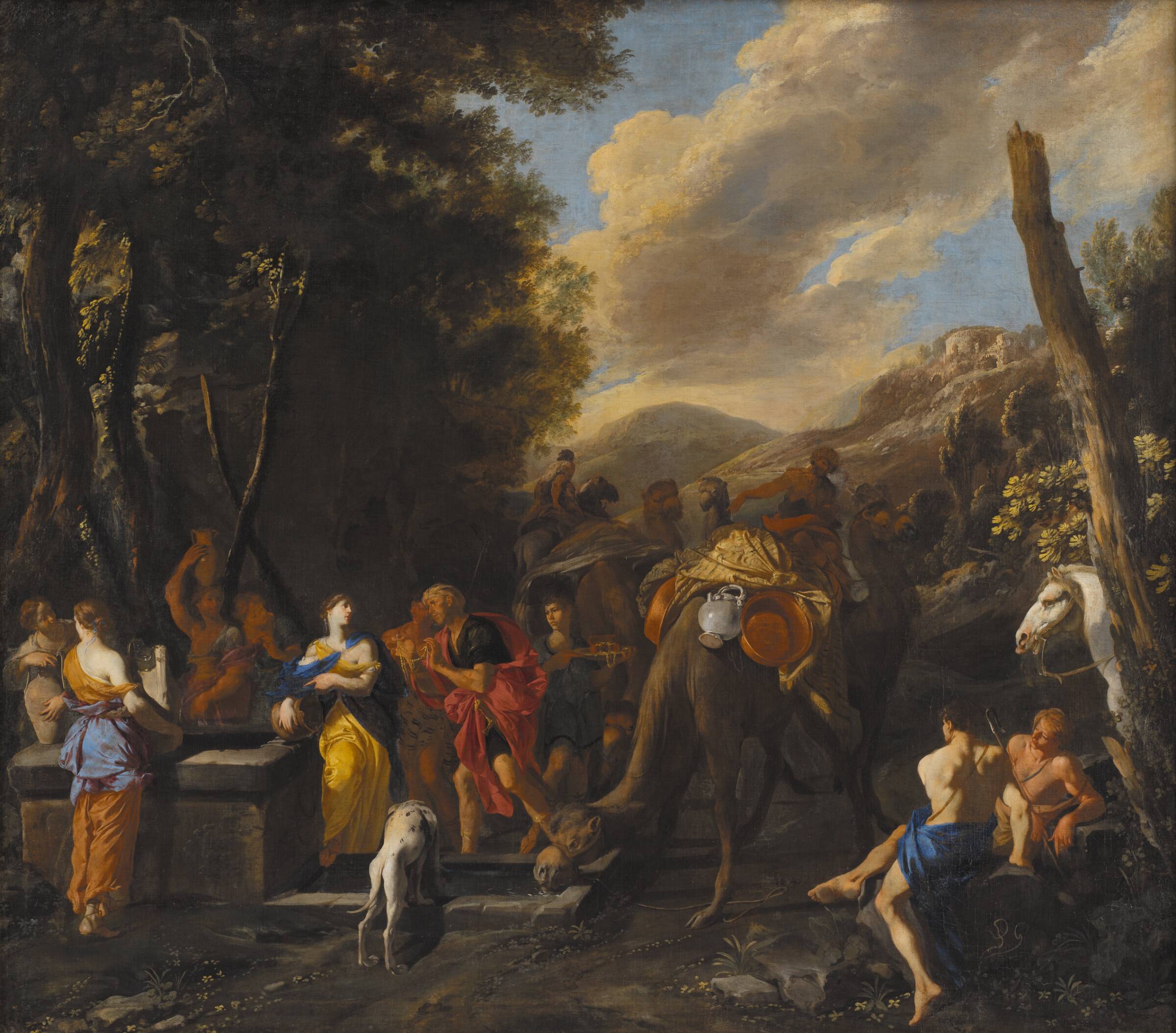 Rebecca og Eliezer ved brønden, Domenico Gargiulo, 1627-1679