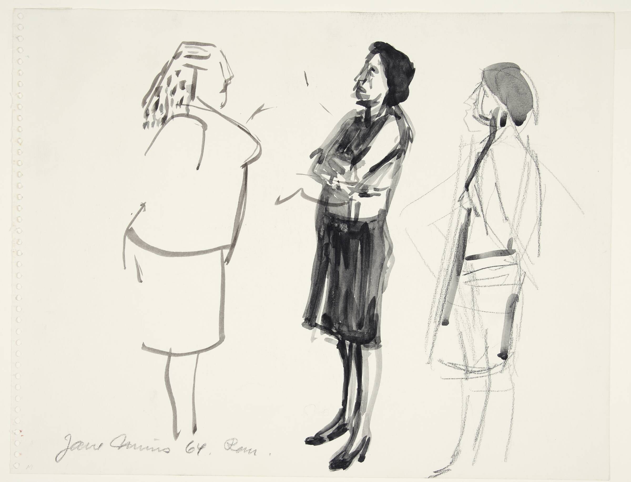 Studie af tre kvinder på gaden. Rom, Jane Muus, 1964