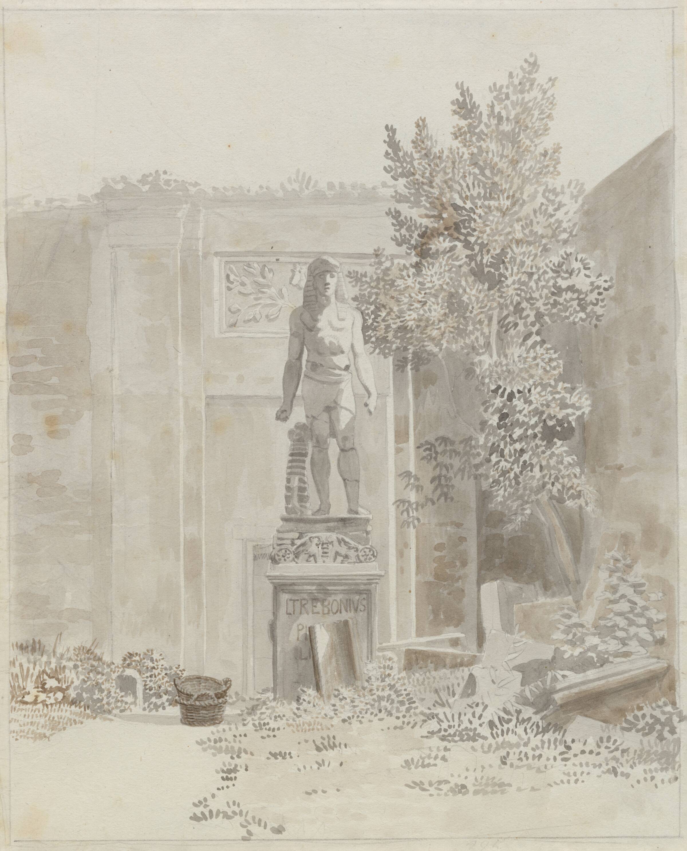 Romersk antikstatue i ægyptisk stil, antageligt i Palazzo Barberinis have, C.W. Eckersberg, 1783-1853