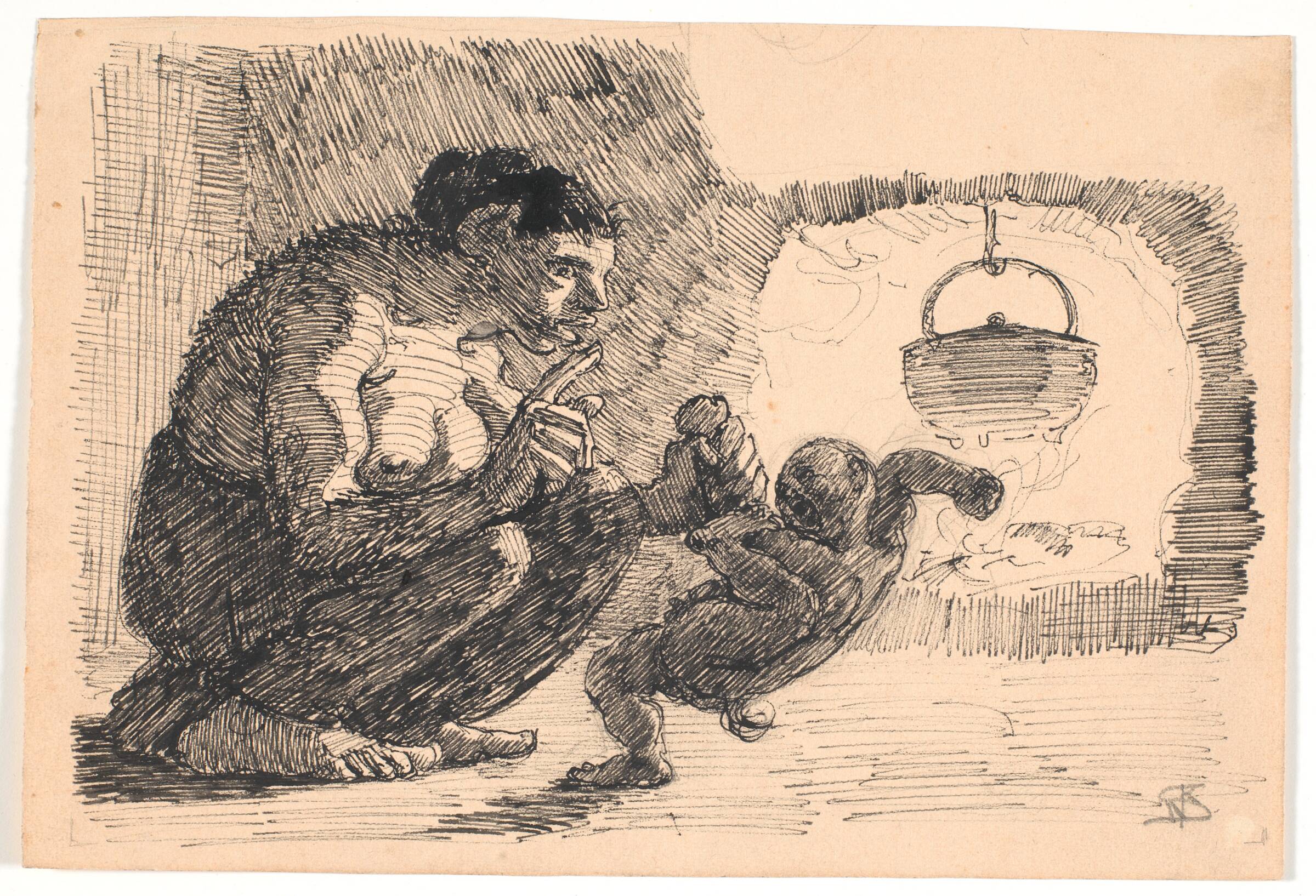 Trolden Finds Kone tysser paa sit barn, Niels Skovgaard, 1887