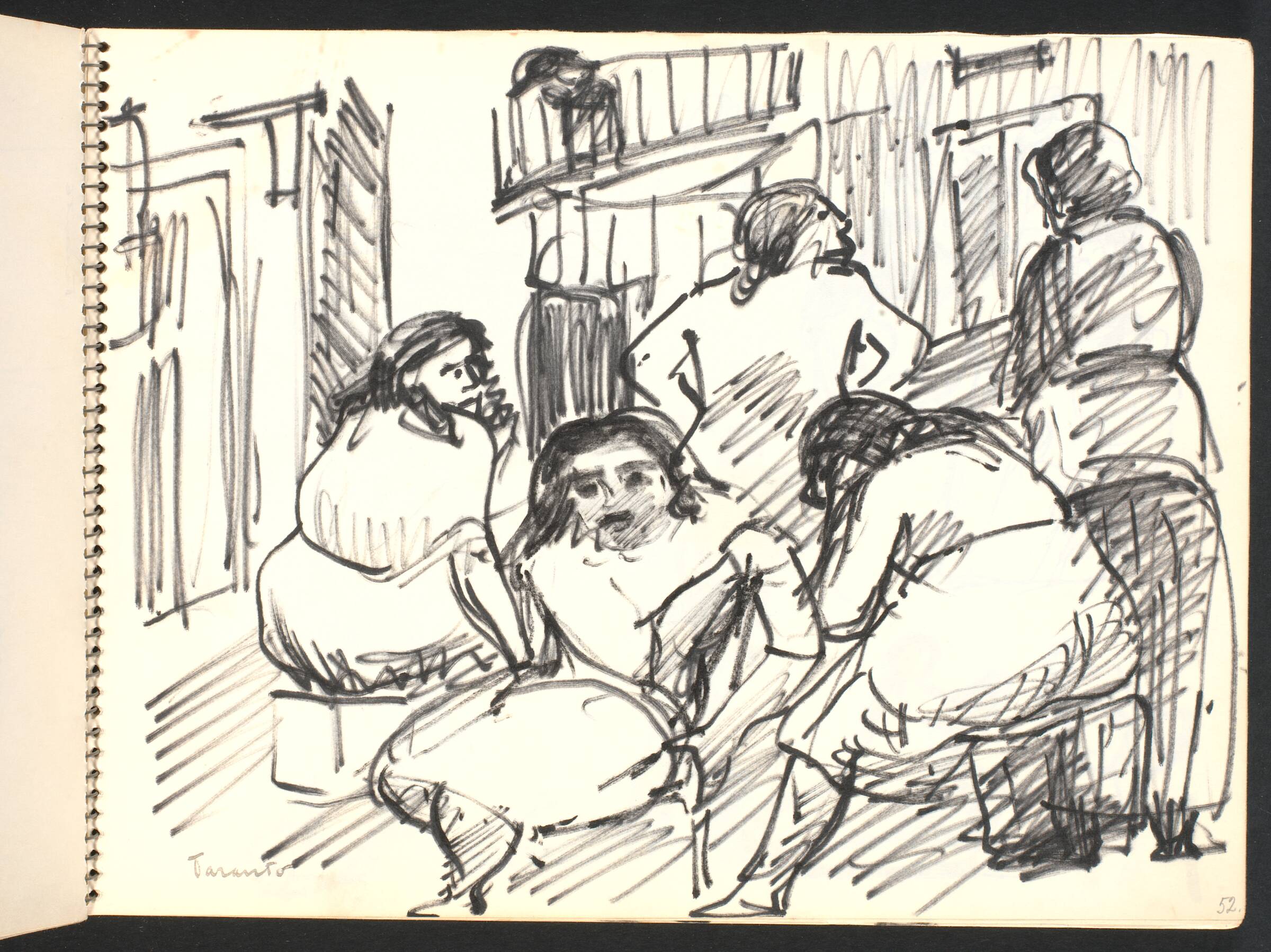 Forsamling af kvinder, på gaden, Gottfred Eickhoff, 1952