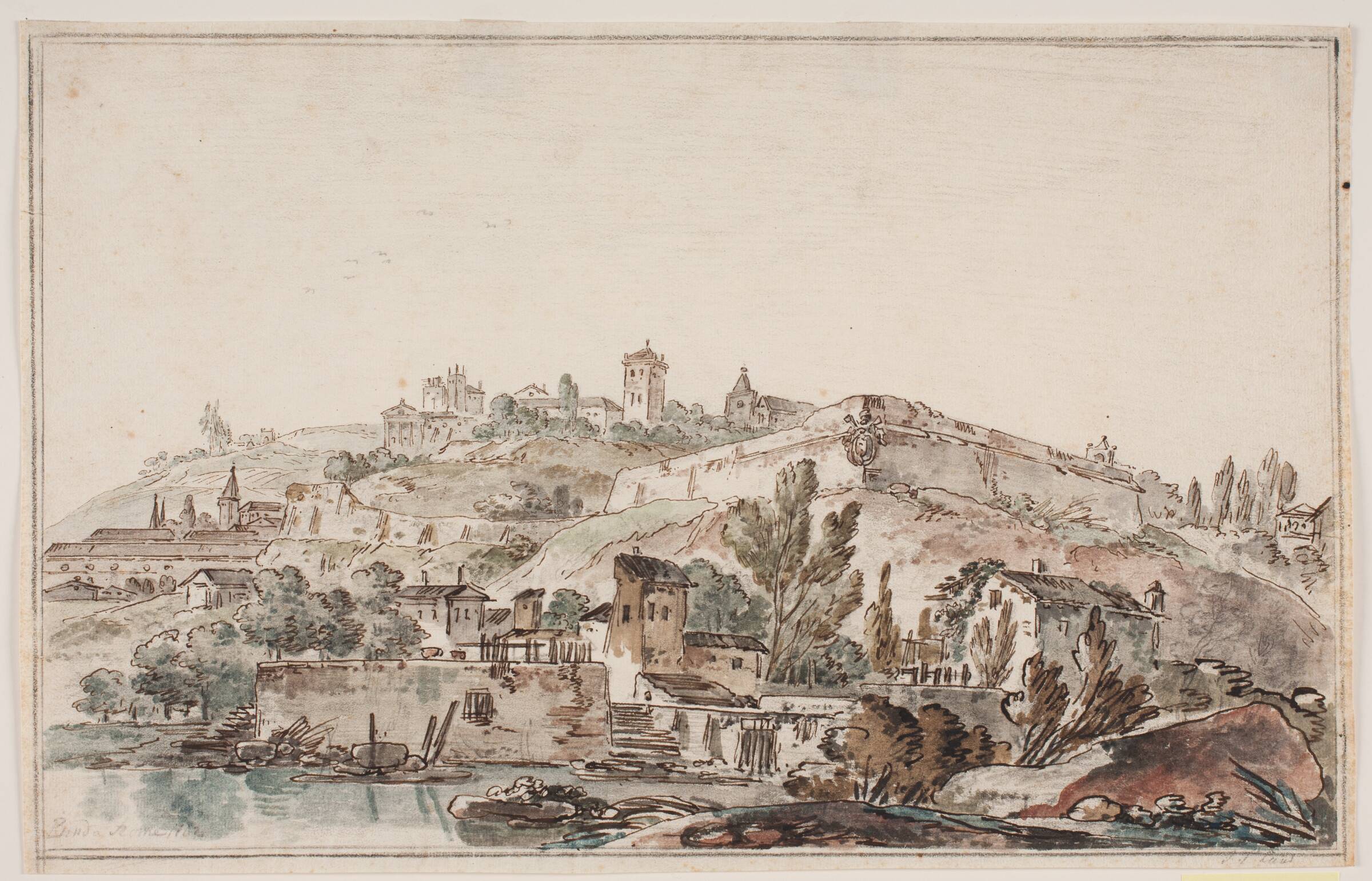 Romersk prospekt med bymur og kirker, Jens Petersen Lund, 1762