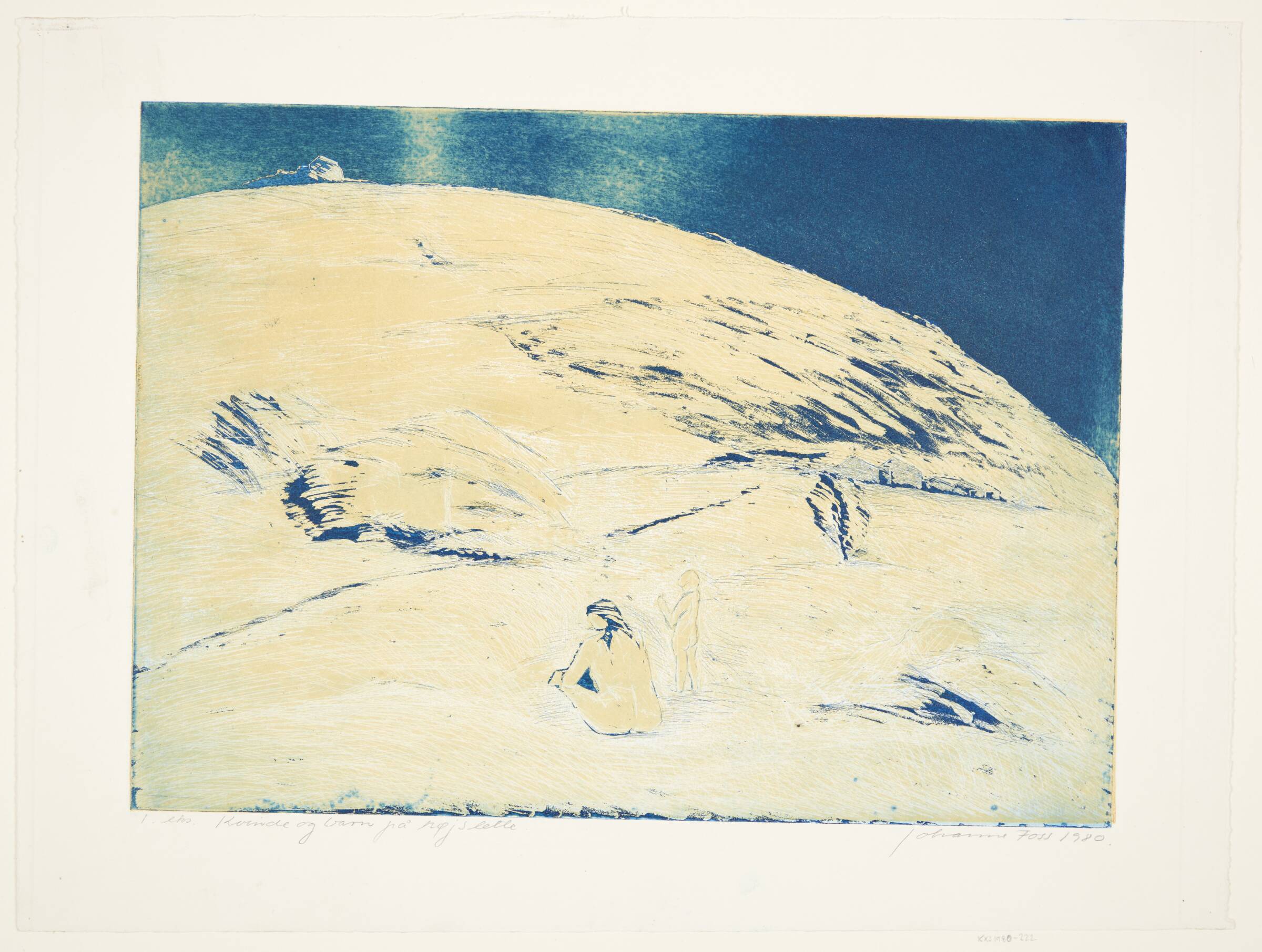 "Kvinde og barn på højslette", Johanne Foss, 1980
