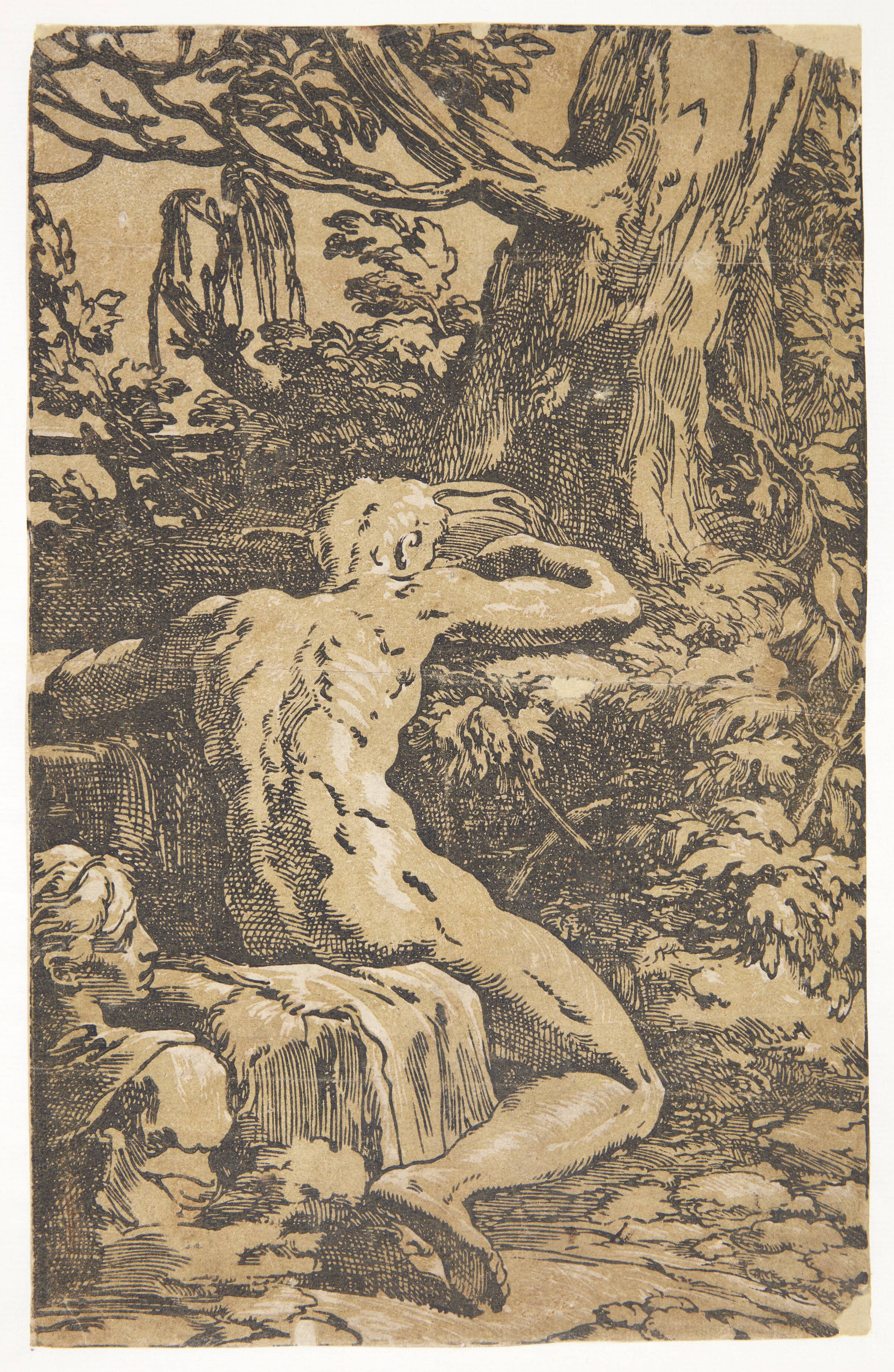 Nøgen mand (Narcissus?), set fra ryggen, Антонио да Тренто, 1500-1550