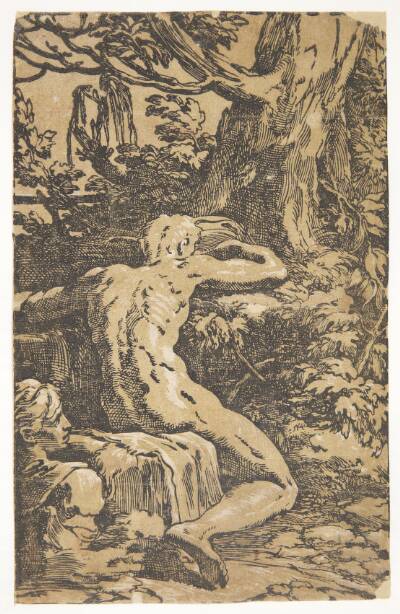 Nøgen mand (Narcissus?), set fra ryggen