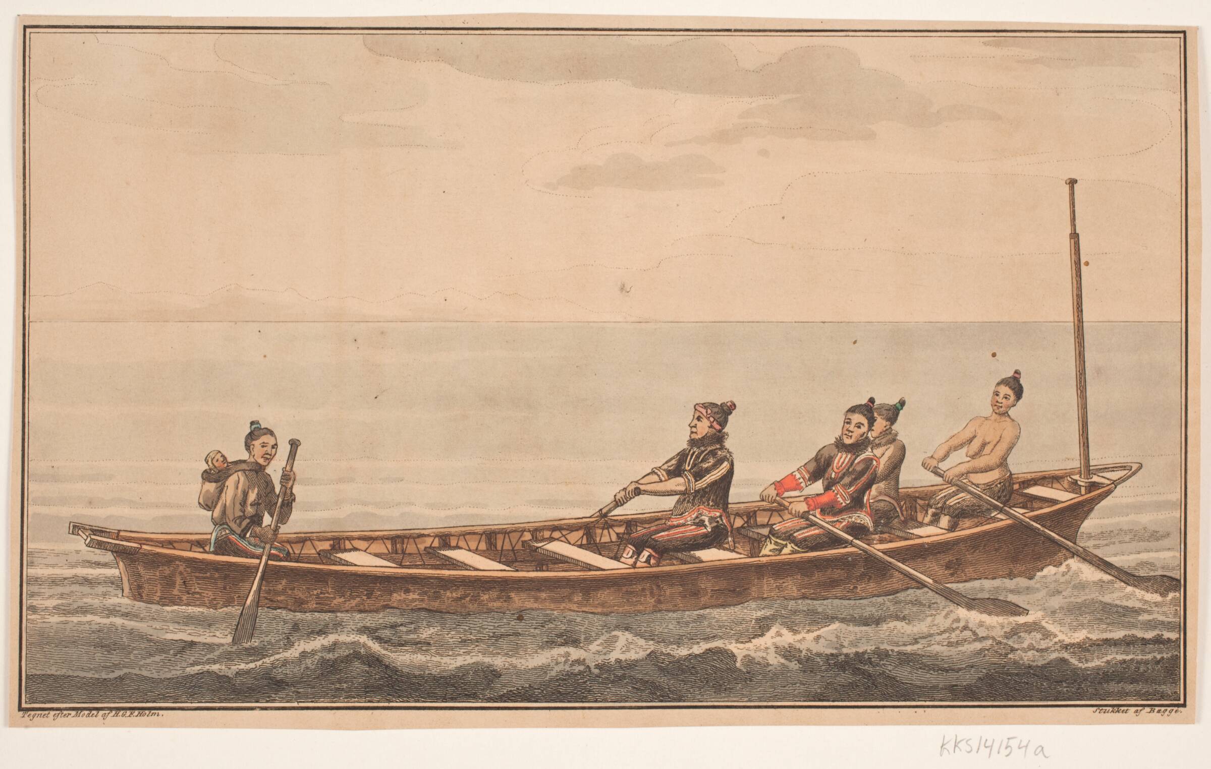 Konebåd. Illustration til W.A. Graah. Undersøgelsesrejse til østkysten af Grønland, Oluf Olufsen Bagge, 1832