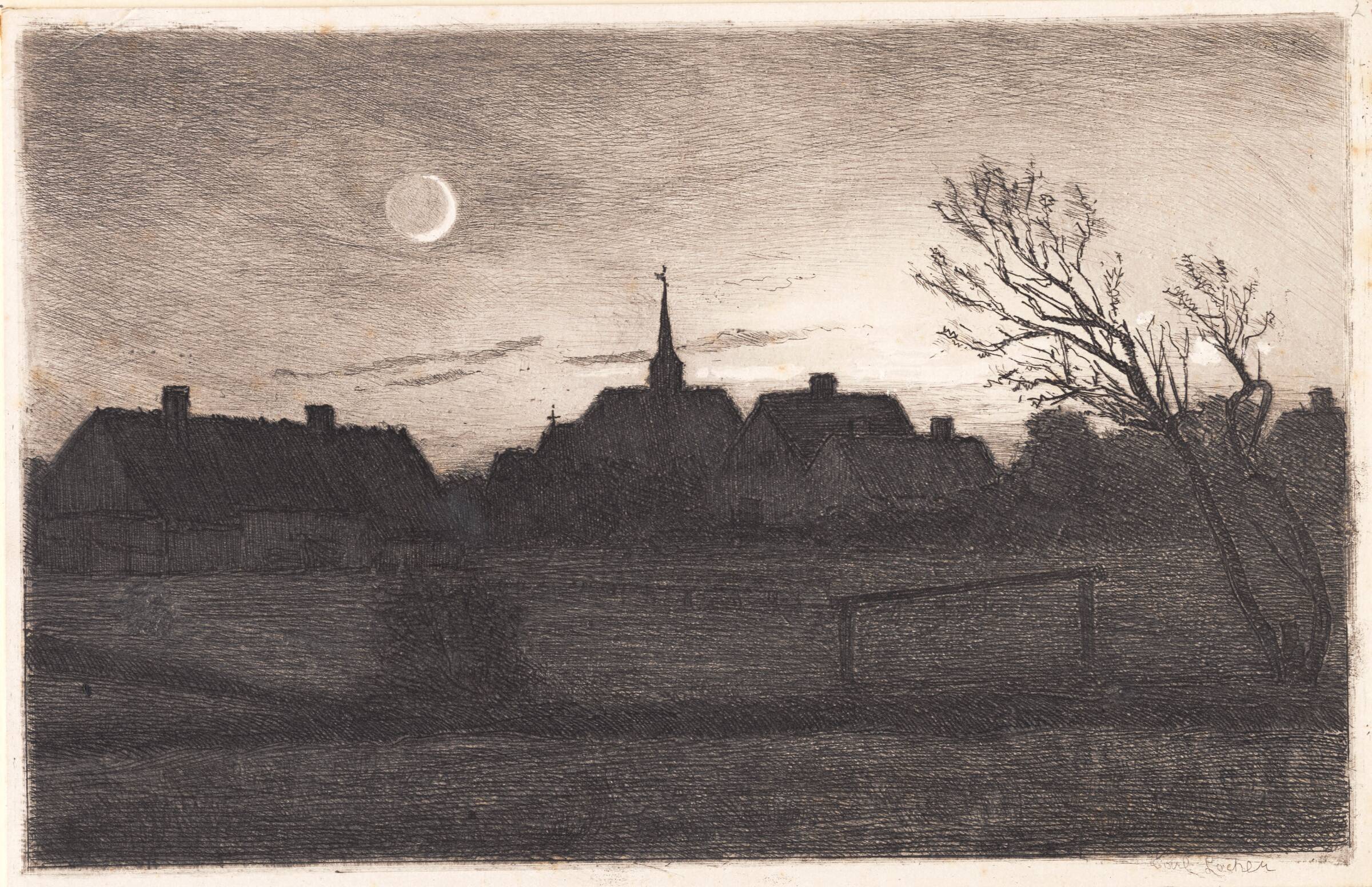 Hornbæk kirke, sommeraften, Carl Locher, 1887