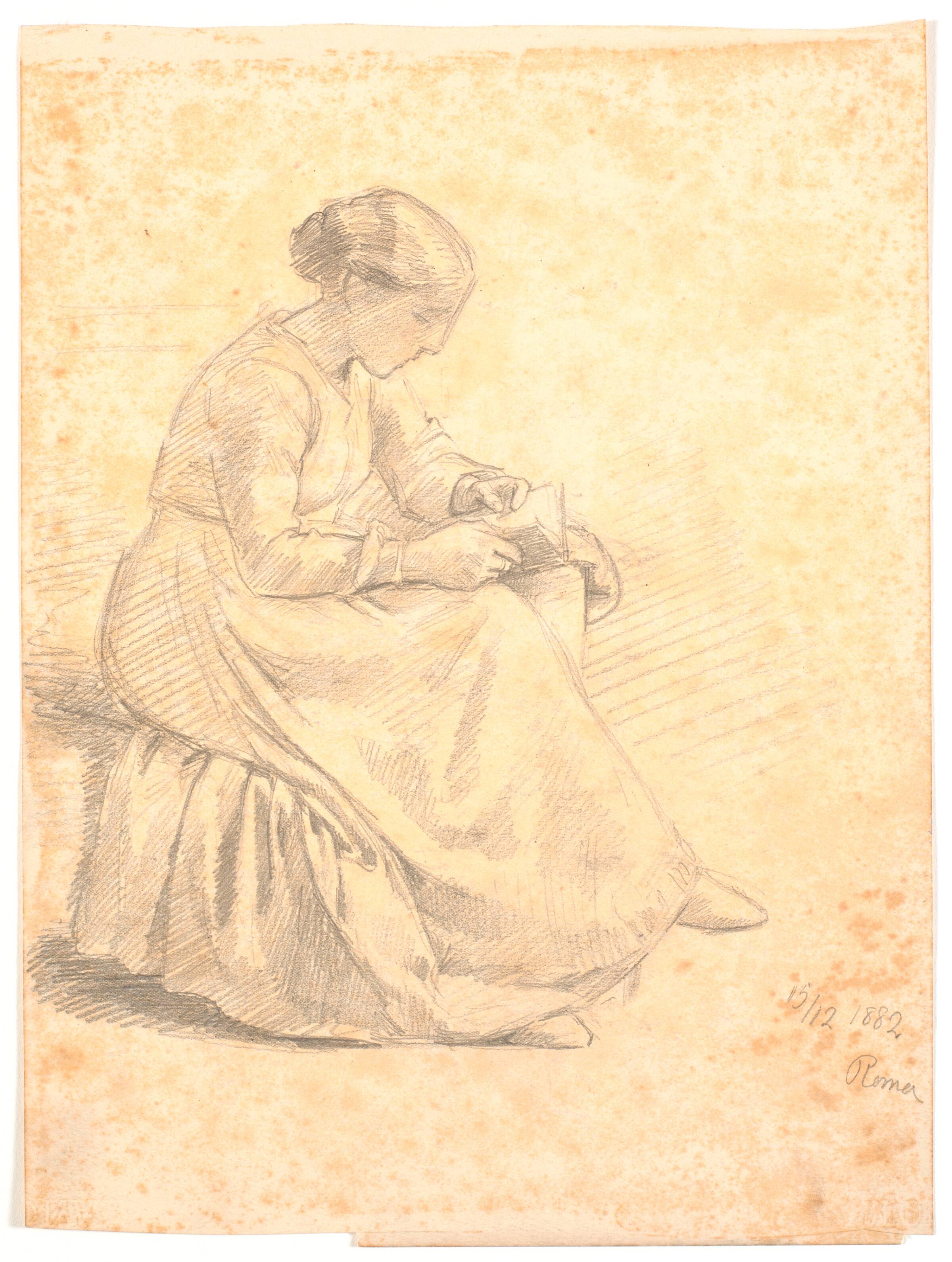 Siddende, læsende kvinde, Joakim Skovgaard, 1882
