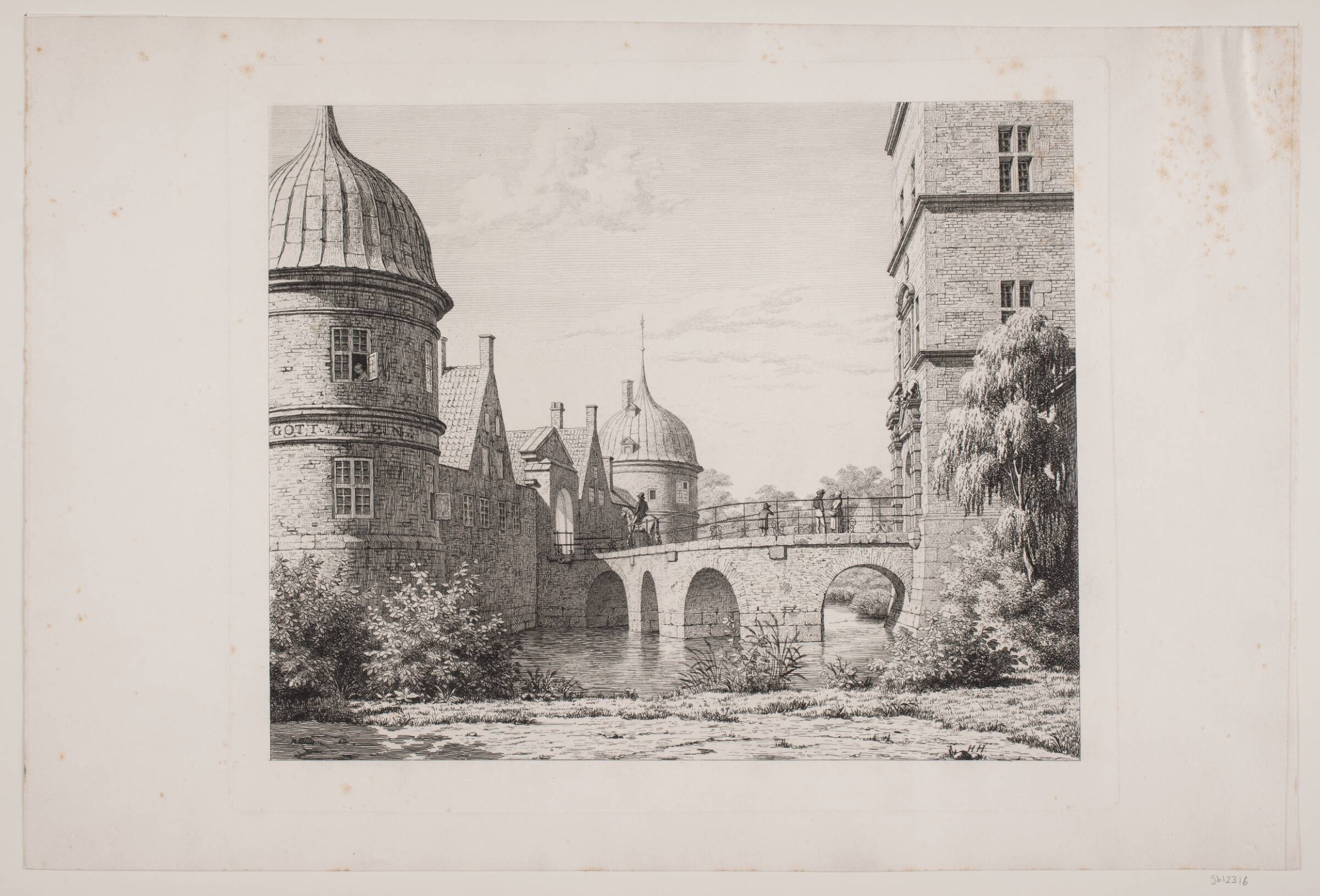 Broen ved Frederiksborg slot, Heinrich Hansen, 1854