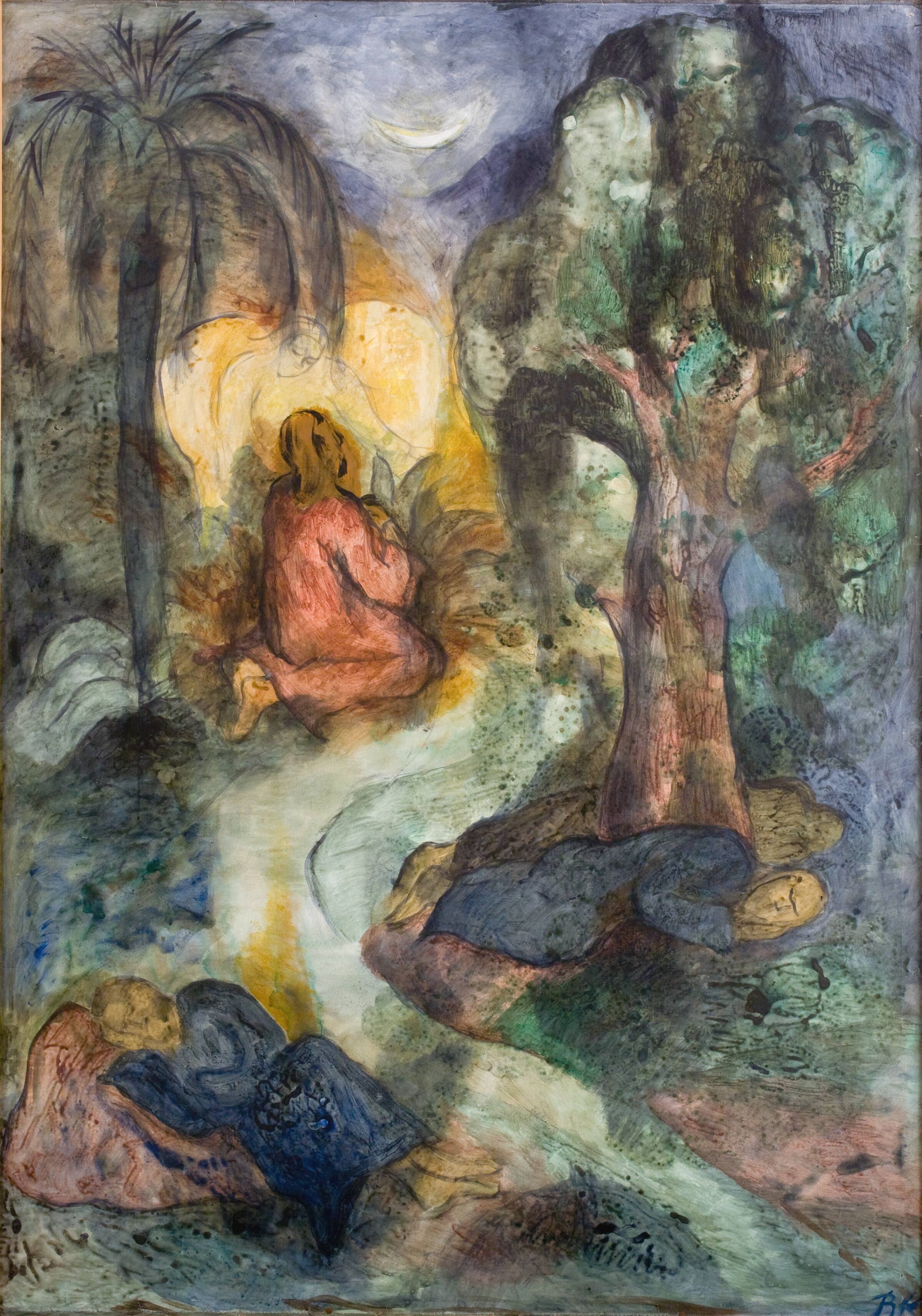 Sjælekamp. Jesus og de sovende disciple i Getsemane Have, Bodil Kaalund, 1986