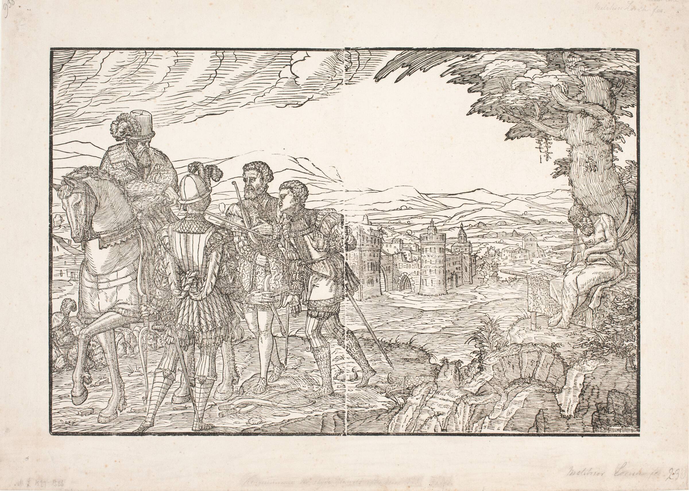 Kongesønnerne har skudt til måls efter deres afdøde faders legeme, Melchior Lorck, 1551