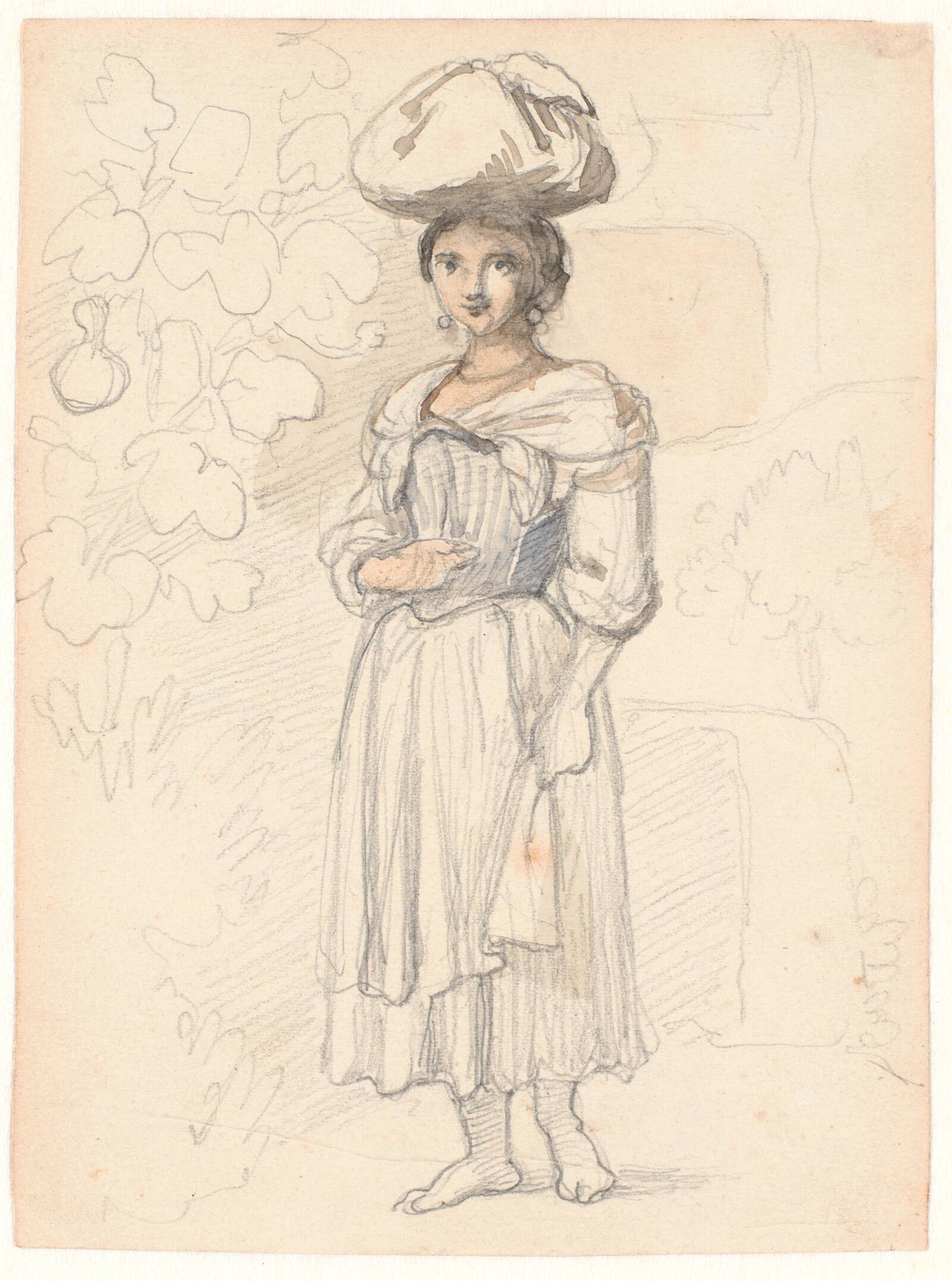 Ung italienerinde, stående, Wilhelm Marstrand, 1810-1873