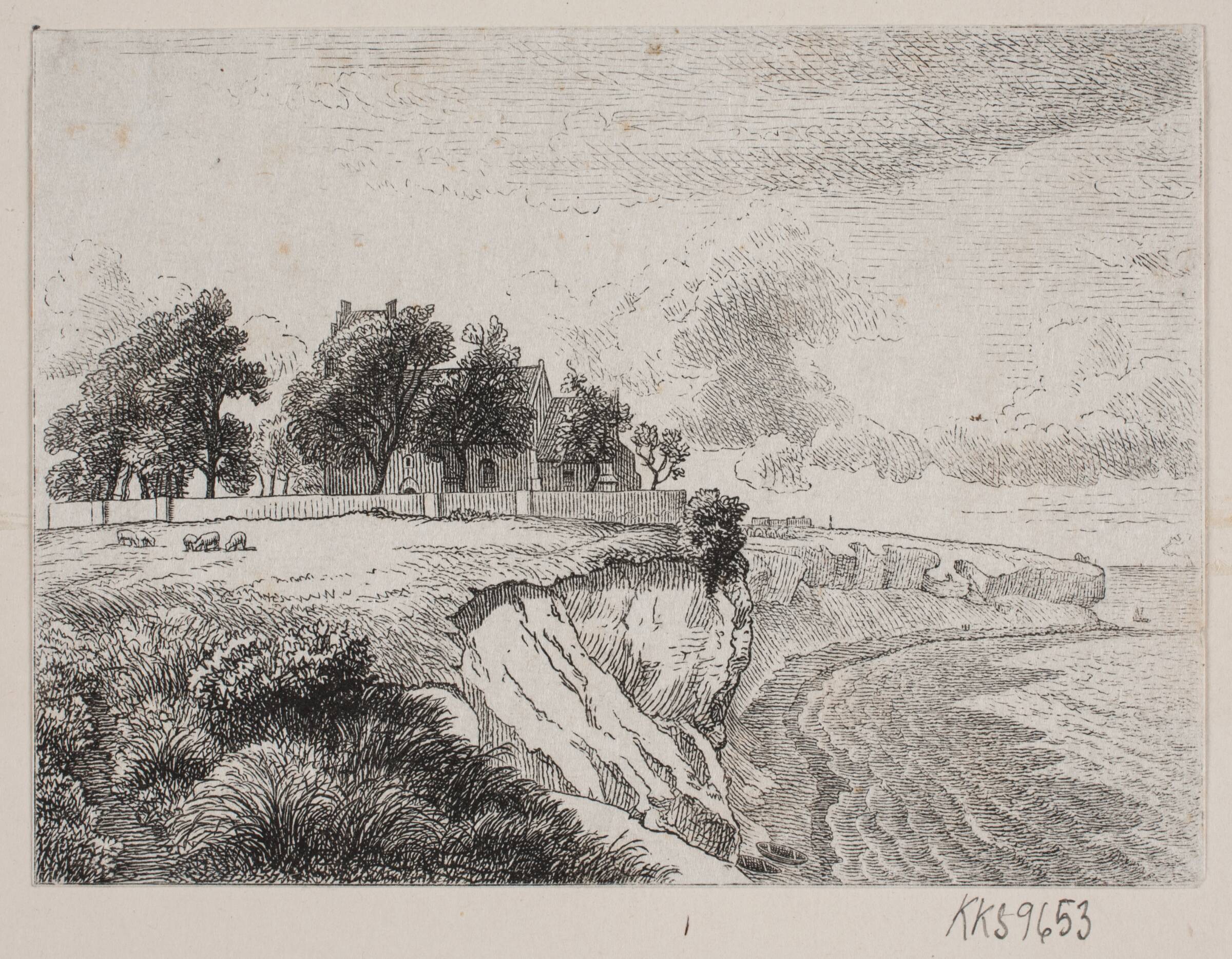 Stevns klint med Højerup Kirke, H.C. Henneberg, 1826-1893