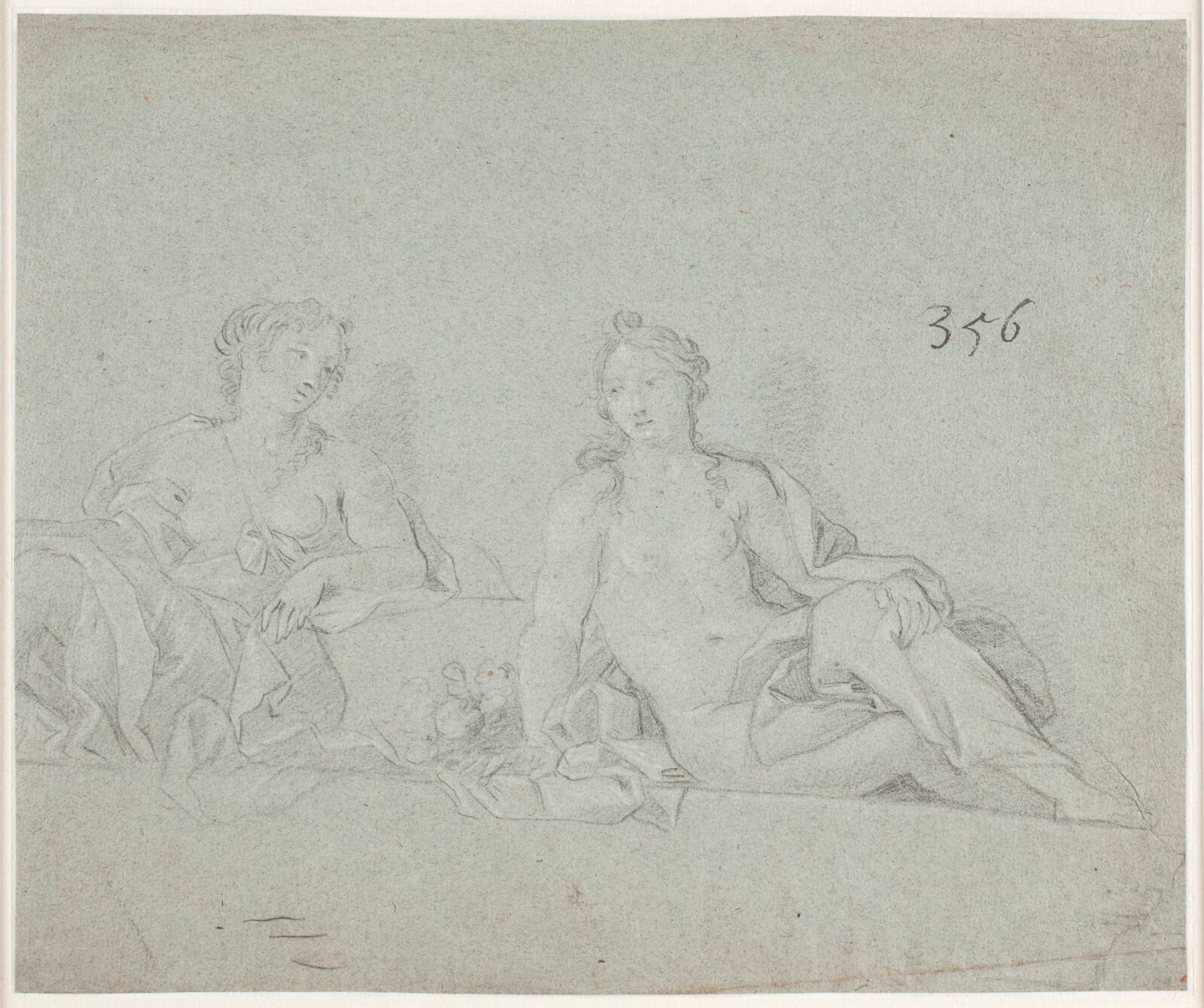To siddende kvindeskikkelser, Hendrik Krock, 1686-1738
