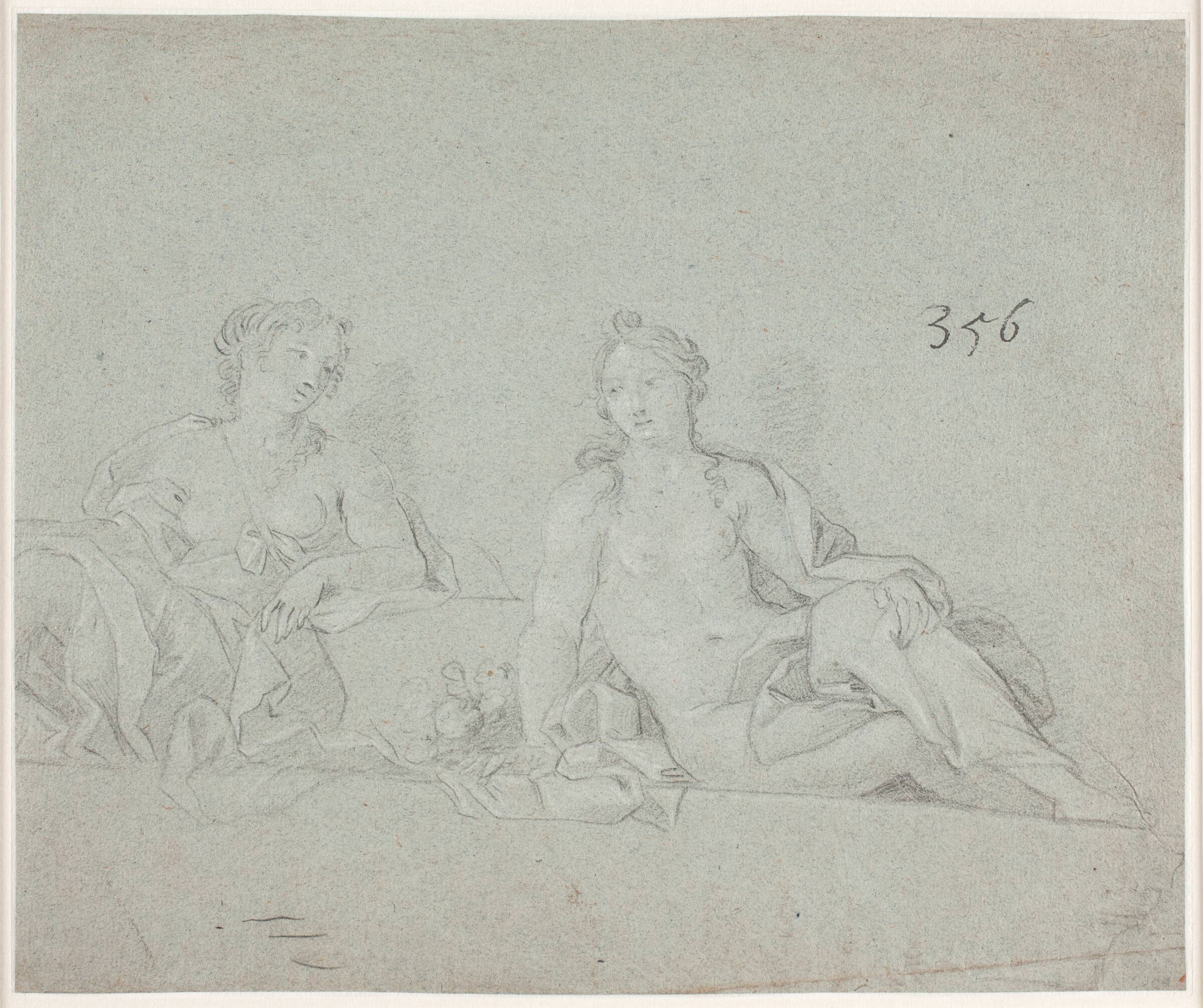 To siddende kvindeskikkelser, Hendrik Krock, 1686-1738