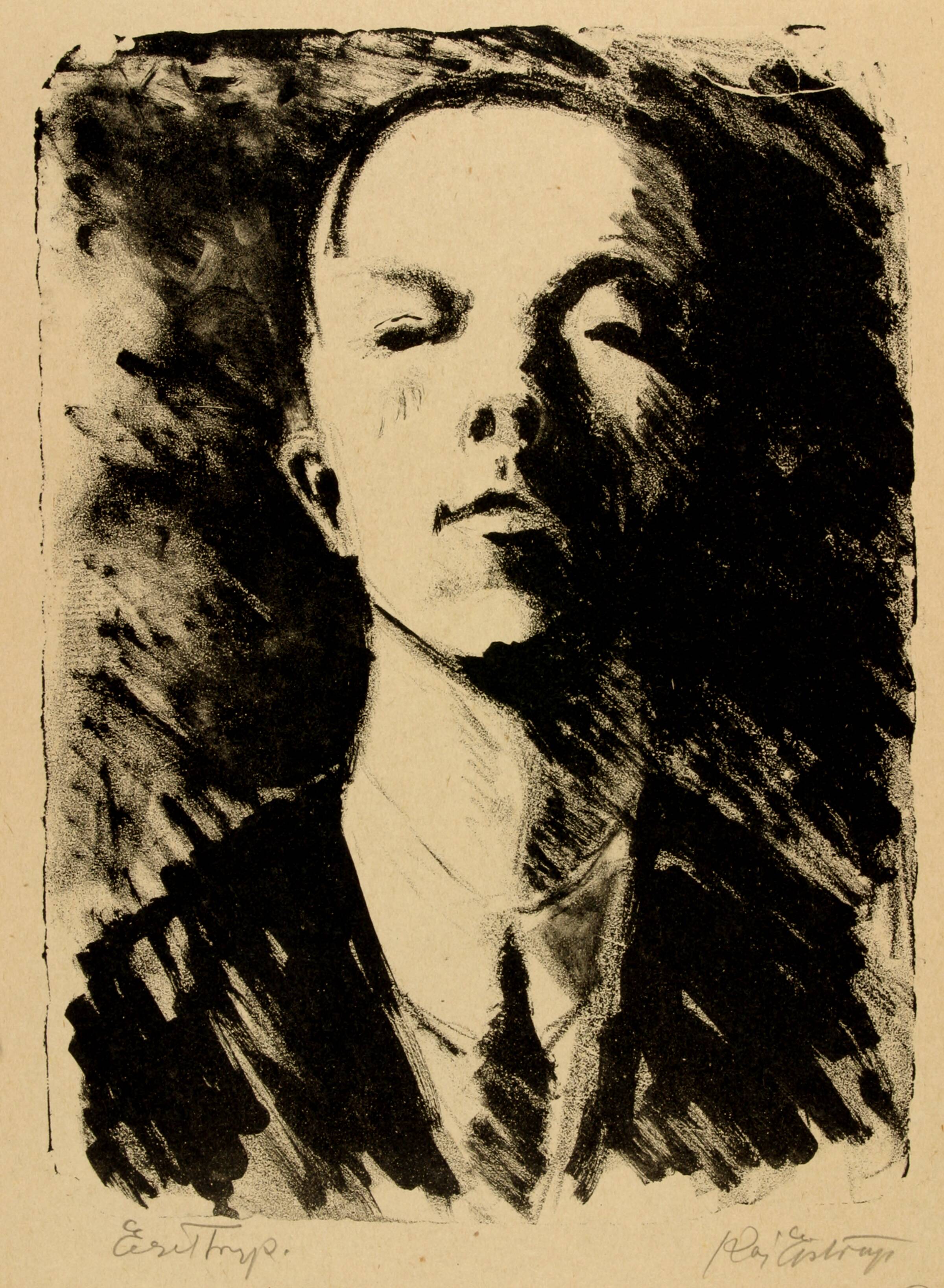 Selvportræt, brystbillede, frontalt med stolt rejsning, Kaj Ejstrup, 1927-1929