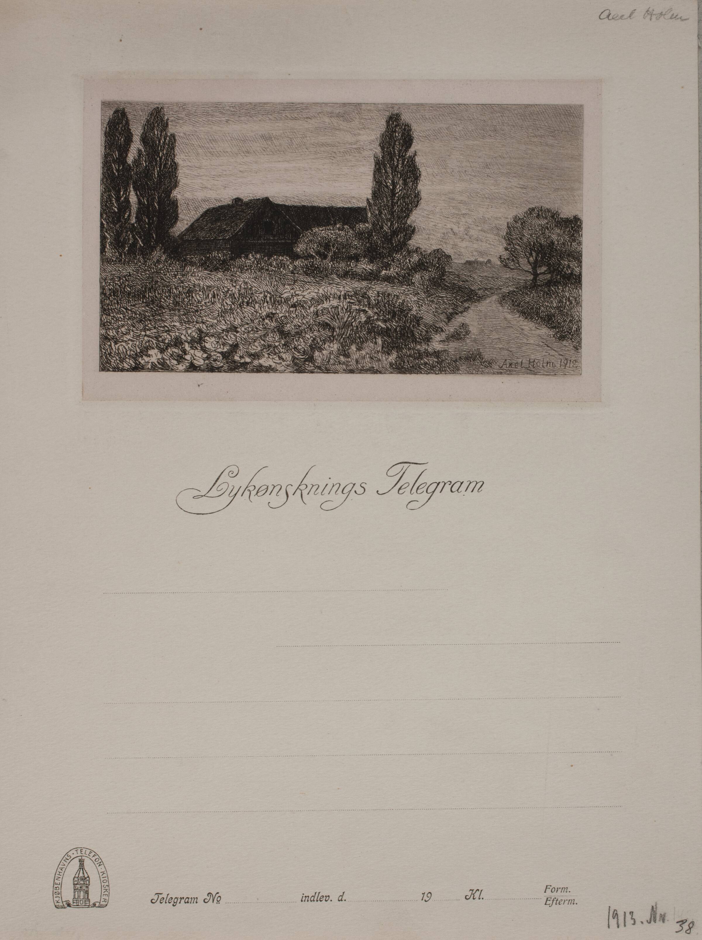 Landskab med gård, Axel Holm, 1912