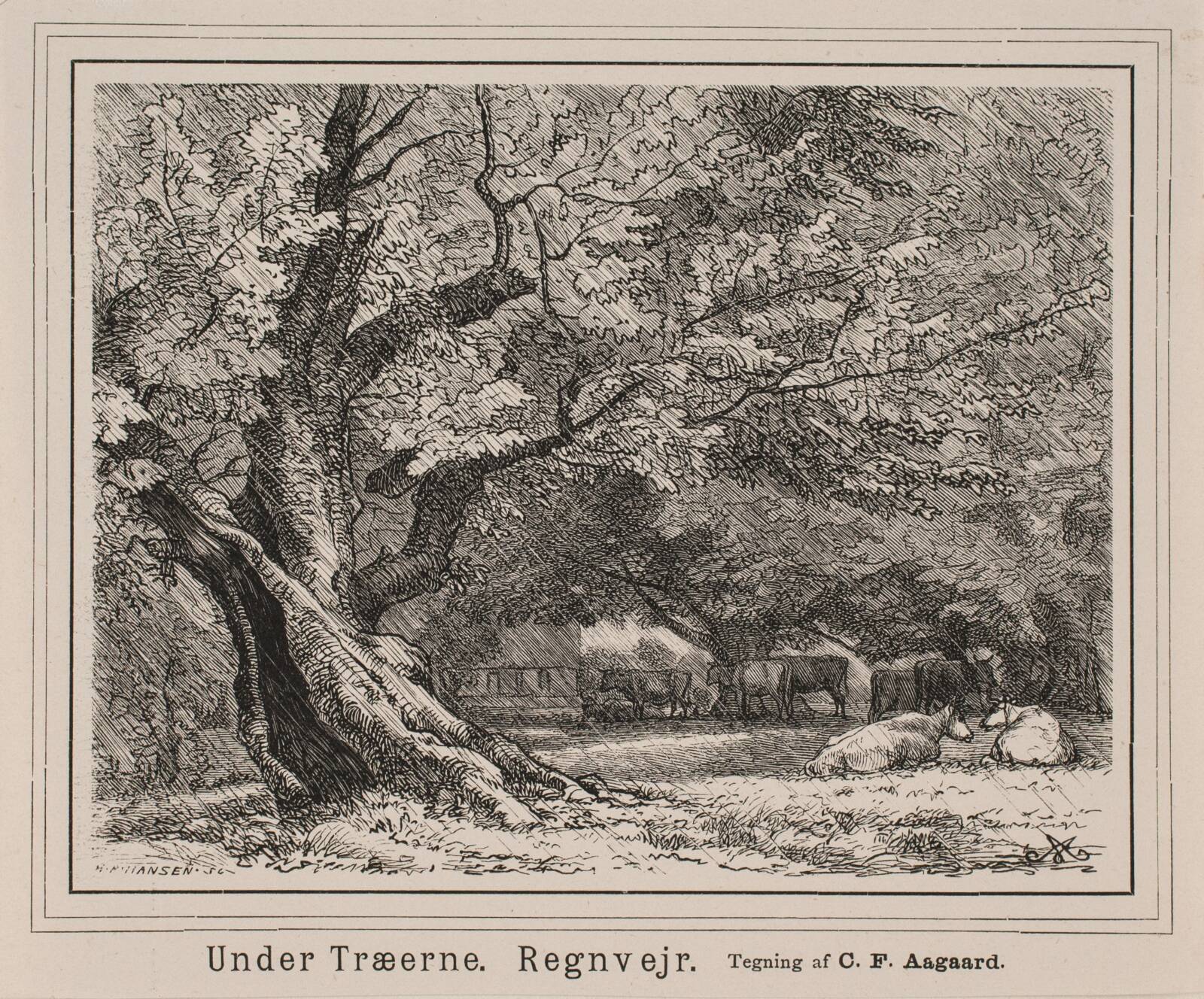 Under Træerne. Regnvejr., H.P. Hansen, 1829-1899