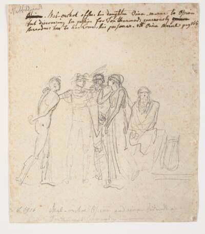 Scene af Ossian. Ossian giver Malorchols datter Oinamorul til den fangne Tontormoth, hvem hun elsker