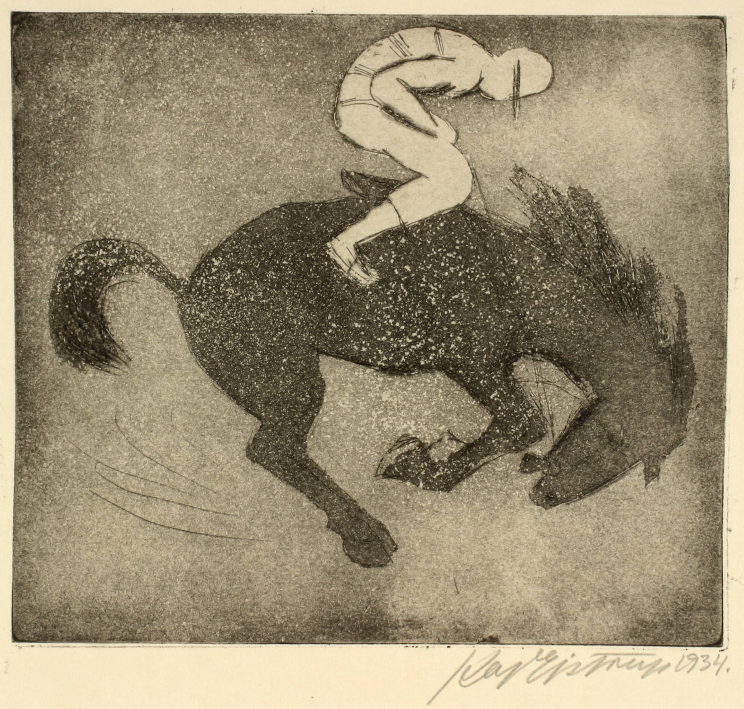 Hest forsøger at slå sin rytter af, Kaj Ejstrup, 1934