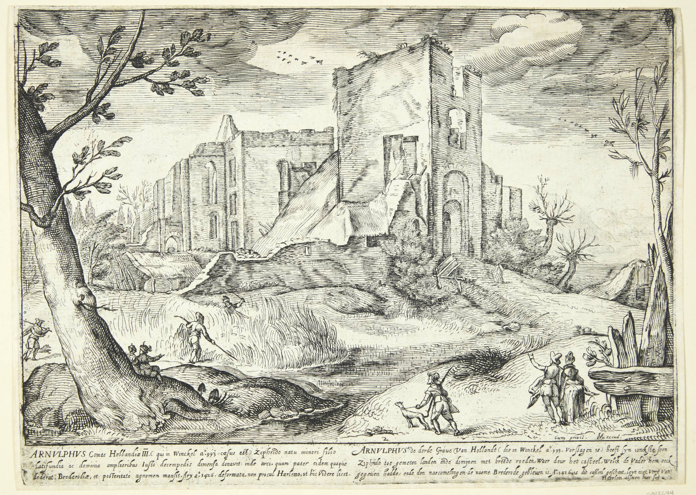 Landskab med ruinerne af slottet Brederode, Gerrit Adriaensz Gauw, 1601-1604